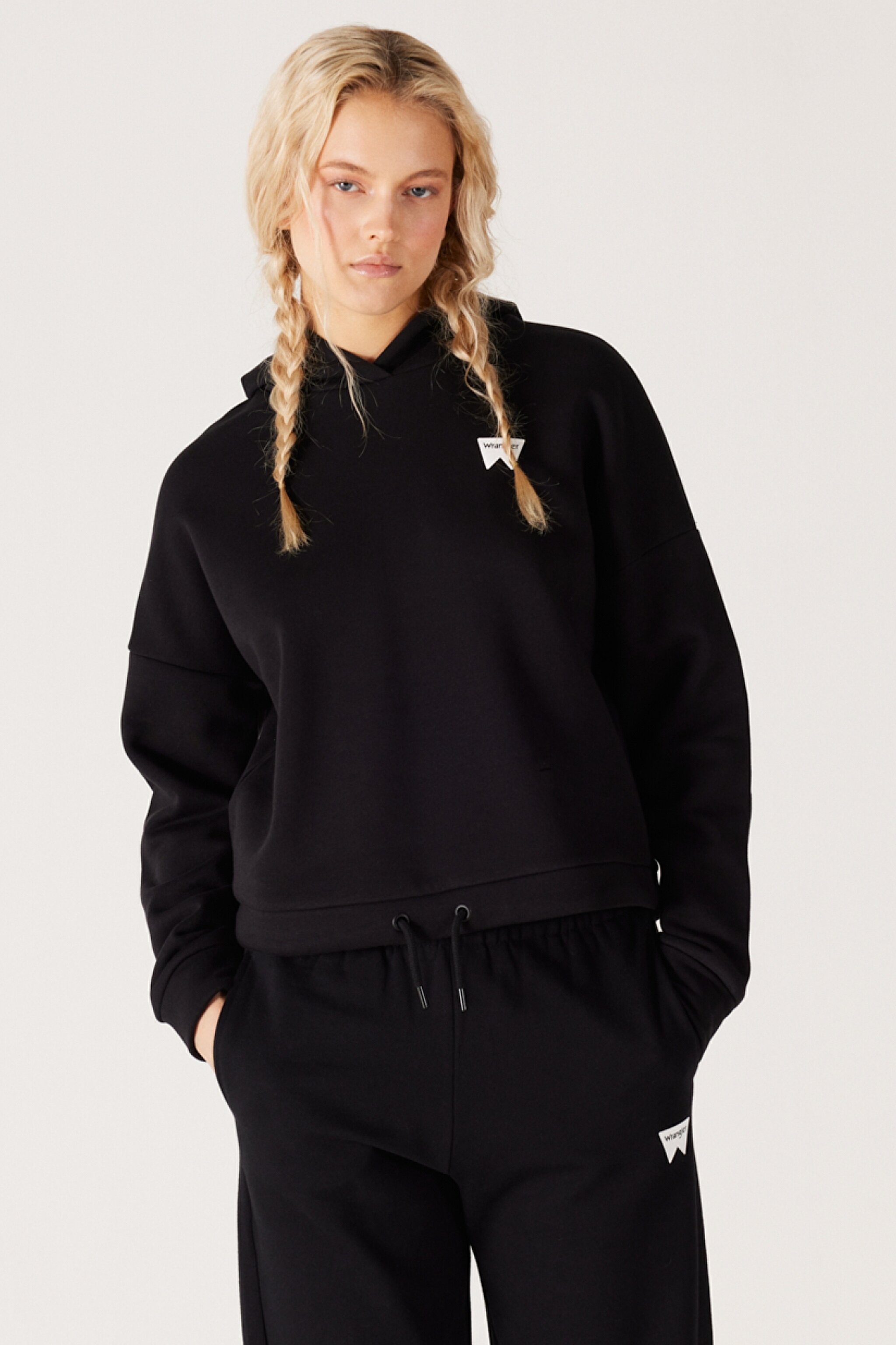 Loose Fit Rahat Kesim %100 Pamuk Kapüşonlu Siyah Şardonlu Sweatshirt - Black-W222079001
