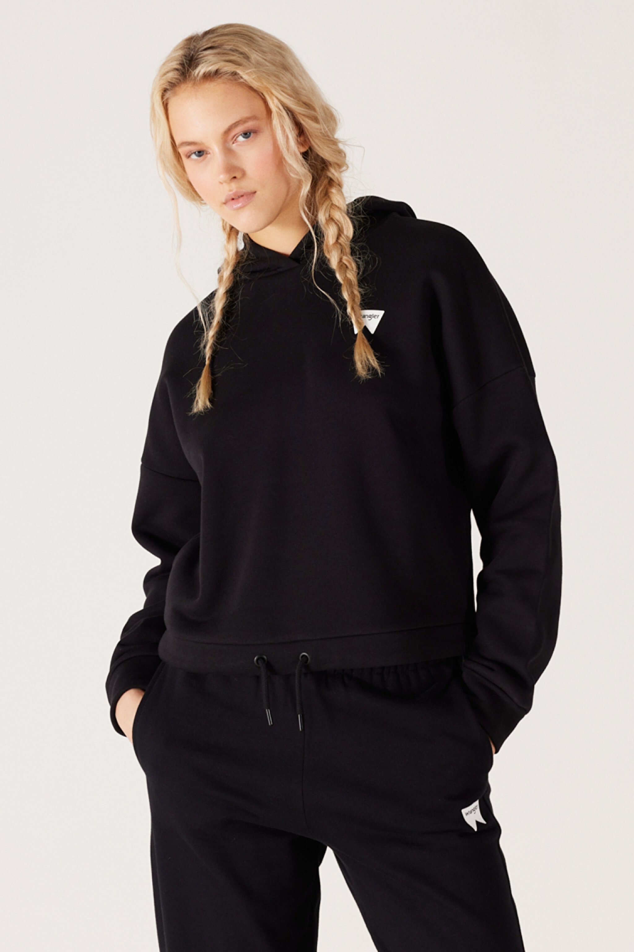 Loose Fit Rahat Kesim %100 Pamuk Kapüşonlu Siyah Şardonlu Sweatshirt - Black-W222079001 (görsel 2)