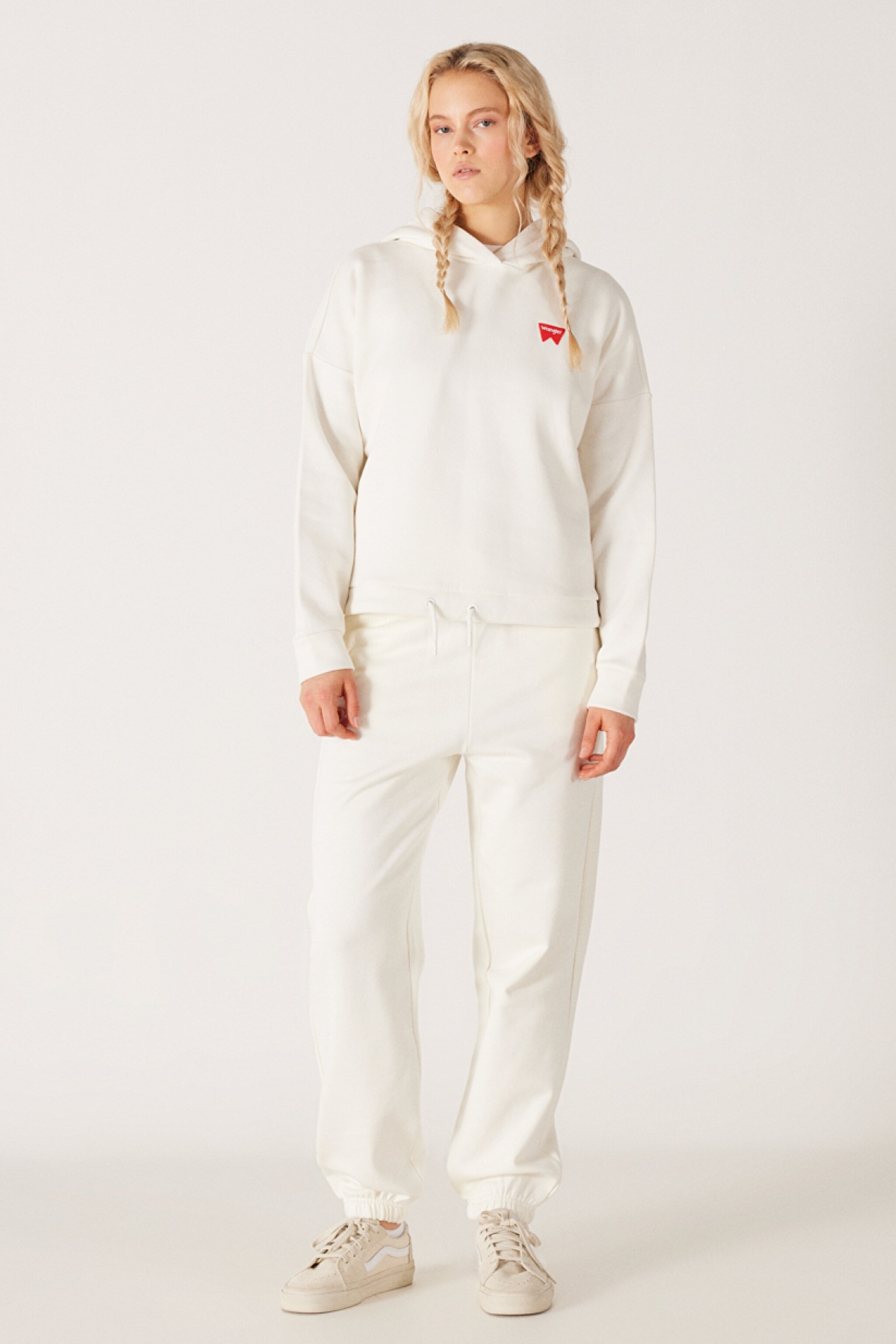 Loose Fit Rahat Kesim Kapüşonlu Yaka Şardonlu Kırık Beyaz Sweatshirt - Off White-W222079102 (görsel 5)