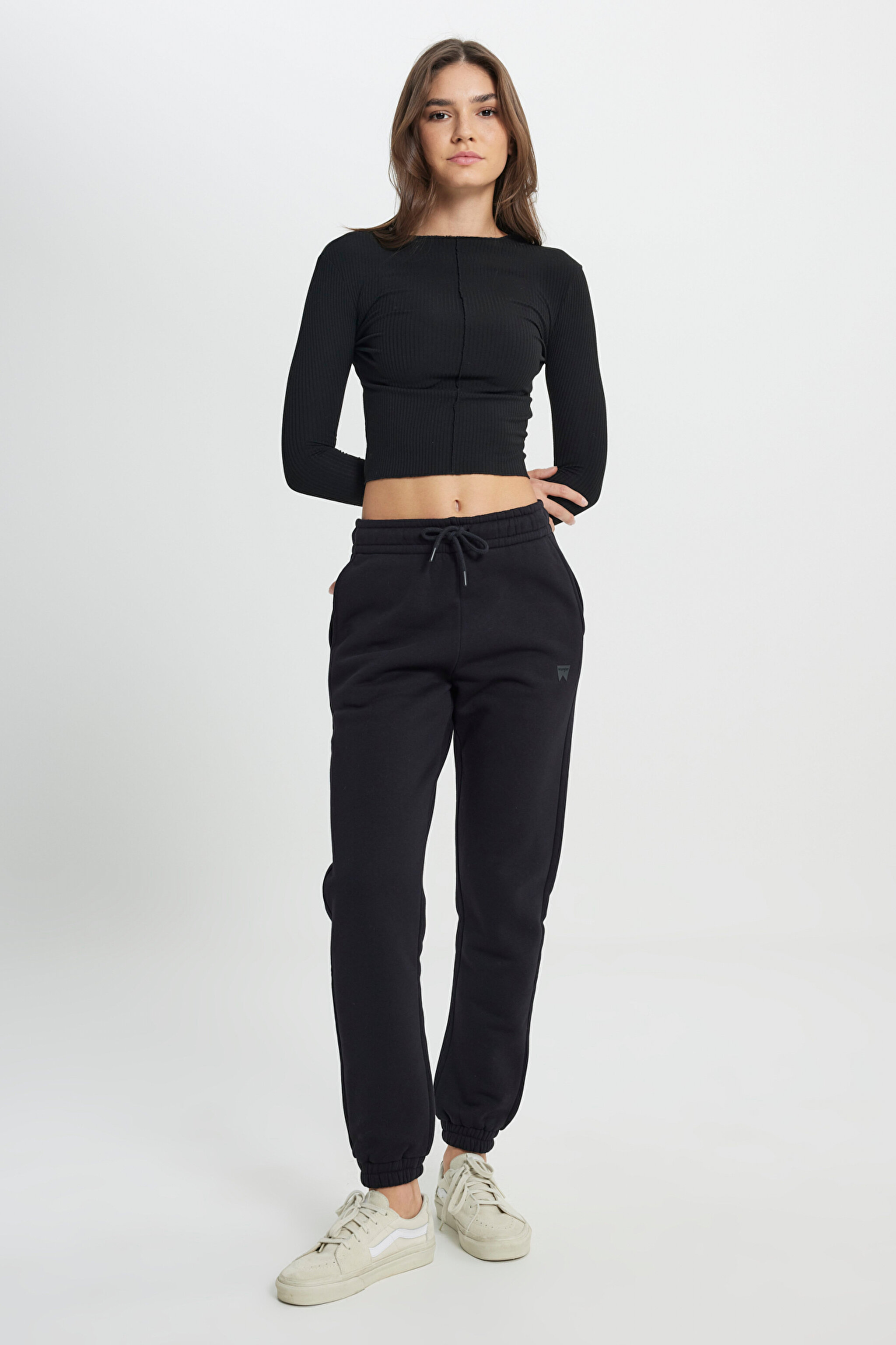 Regular Fit Normal Kesim %100 Pamuk Siyah Jogger Eşofman Altı - Black-W222090001 (görsel 2)