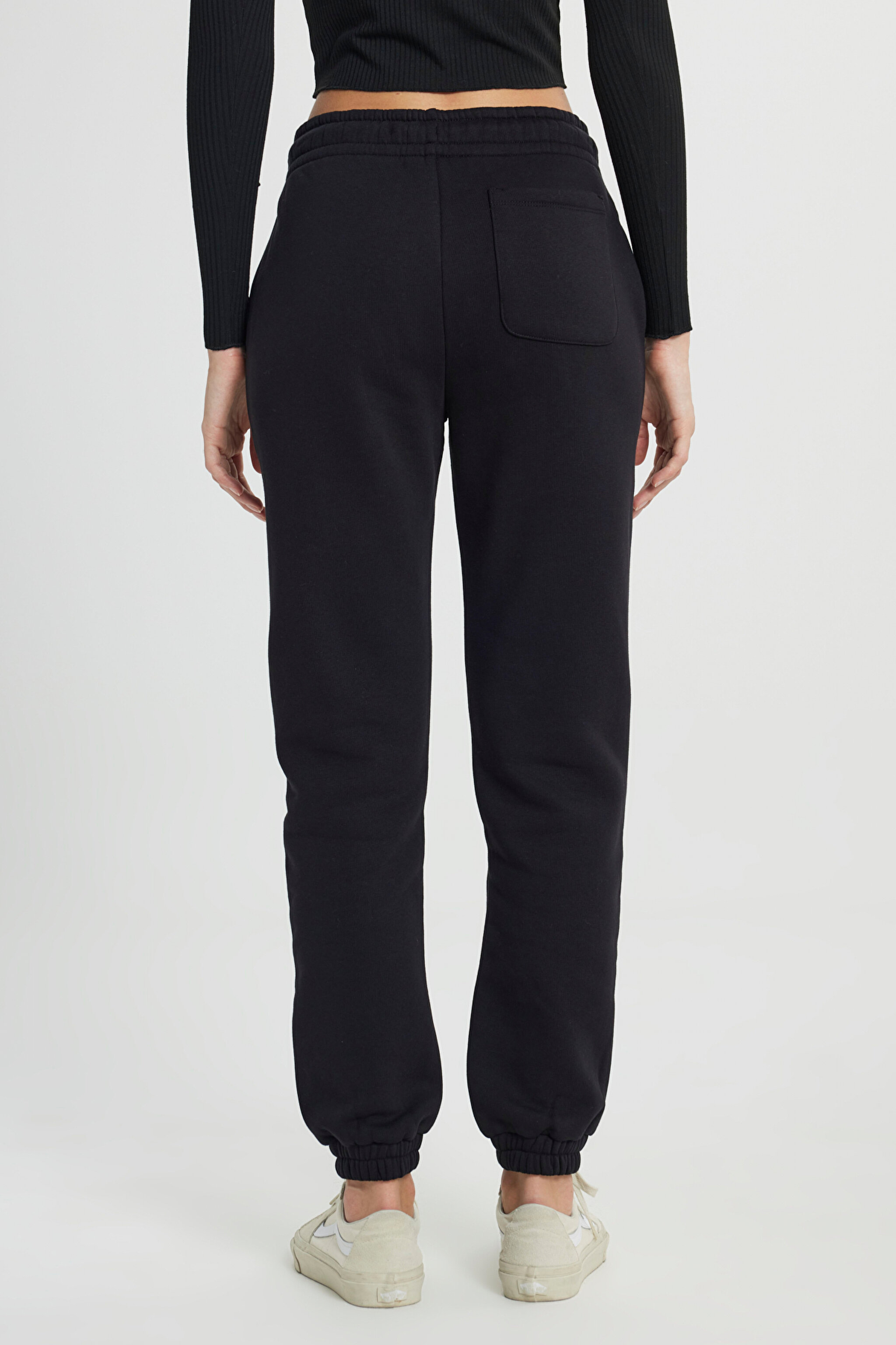 Regular Fit Normal Kesim %100 Pamuk Siyah Jogger Eşofman Altı - Black-W222090001 (görsel 4)