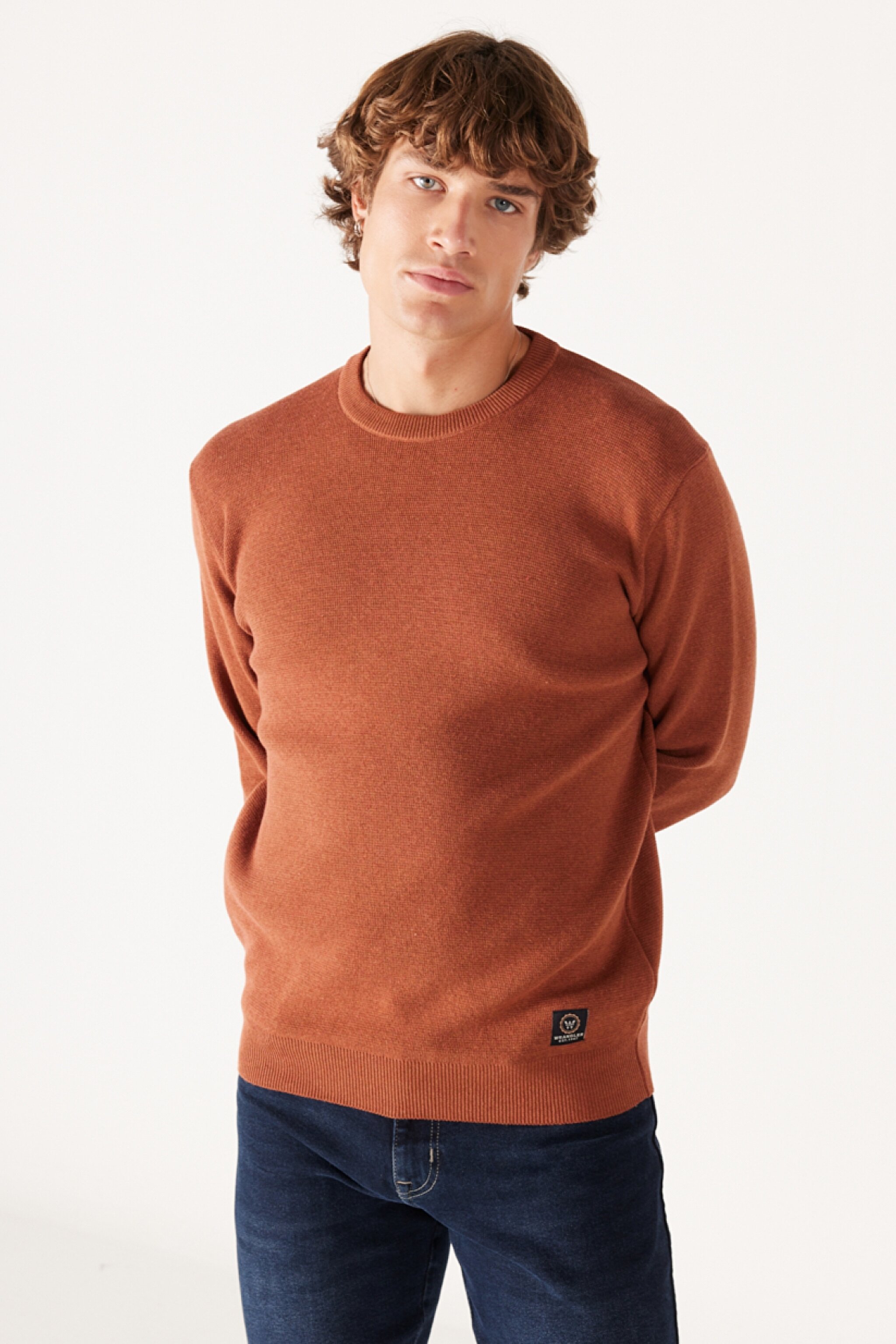 Regular Fit Normal Kesim Bisiklet Yaka Kahverengi Triko Kazak - Brown-W222106220 (görsel 2)