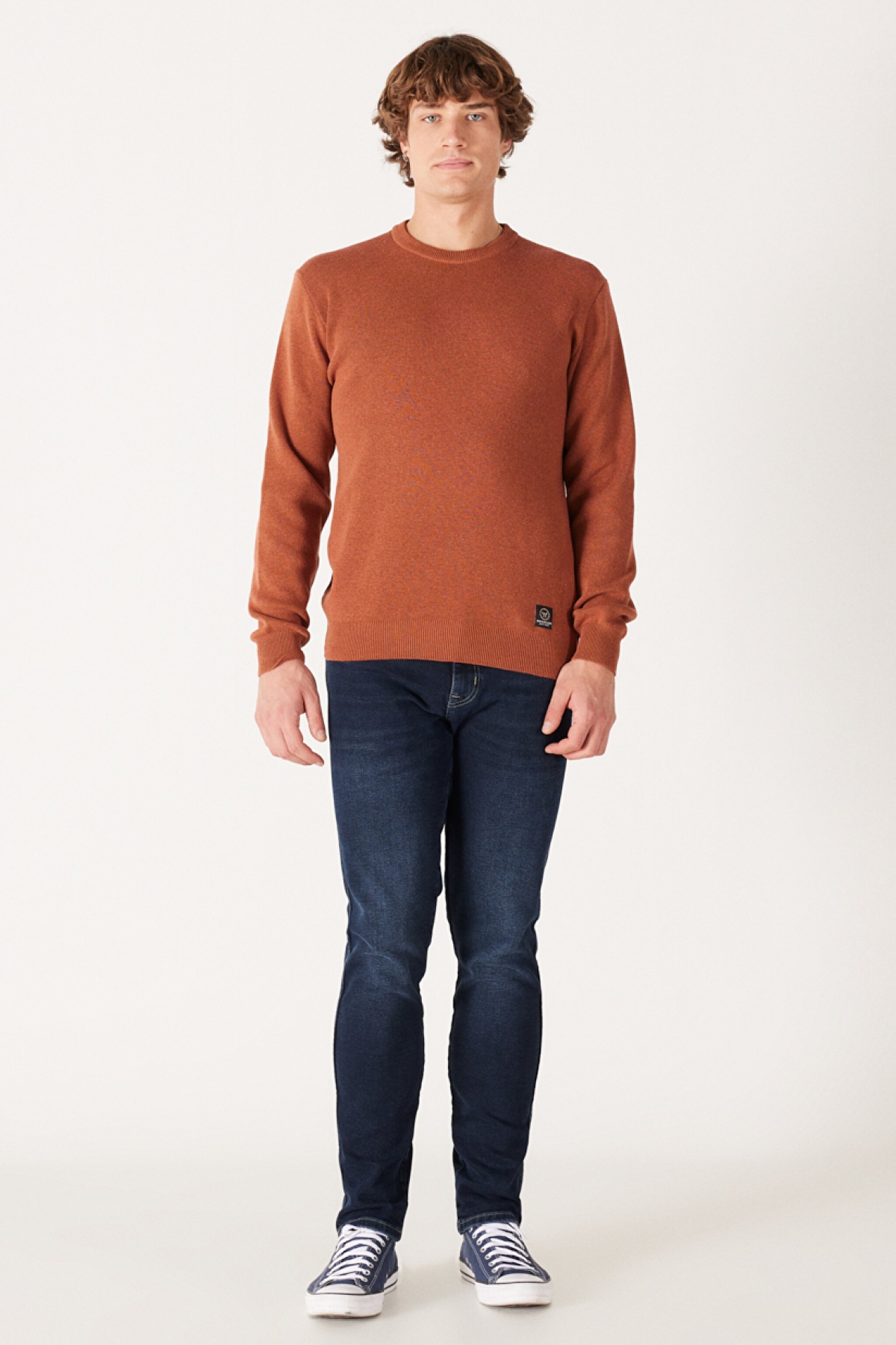 Regular Fit Normal Kesim Bisiklet Yaka Kahverengi Triko Kazak - Brown-W222106220 (görsel 5)