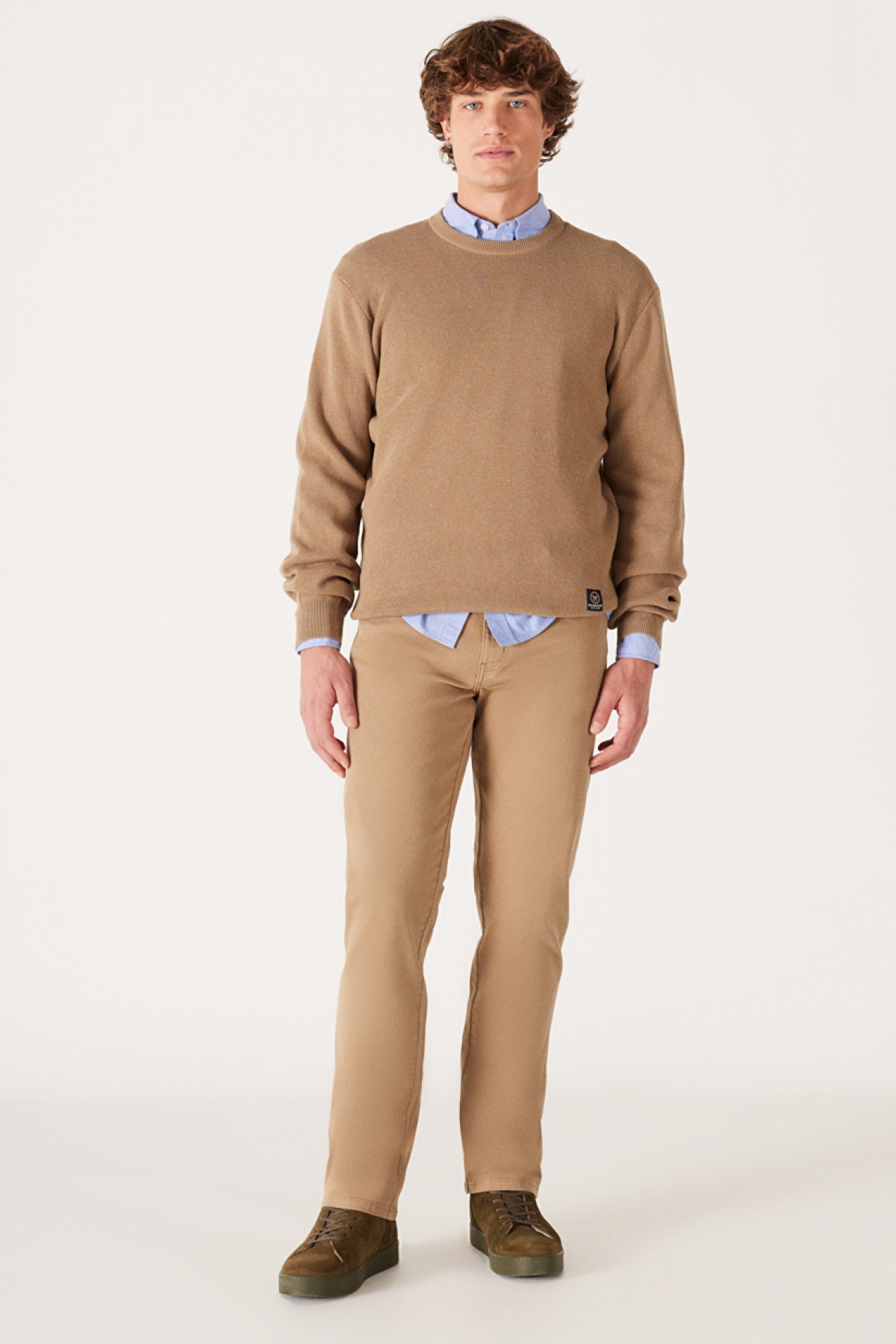 Regular Fit Normal Kesim Bisiklet Yaka Camel Tirko Kazak - Clay-W22210660 (görsel 7)