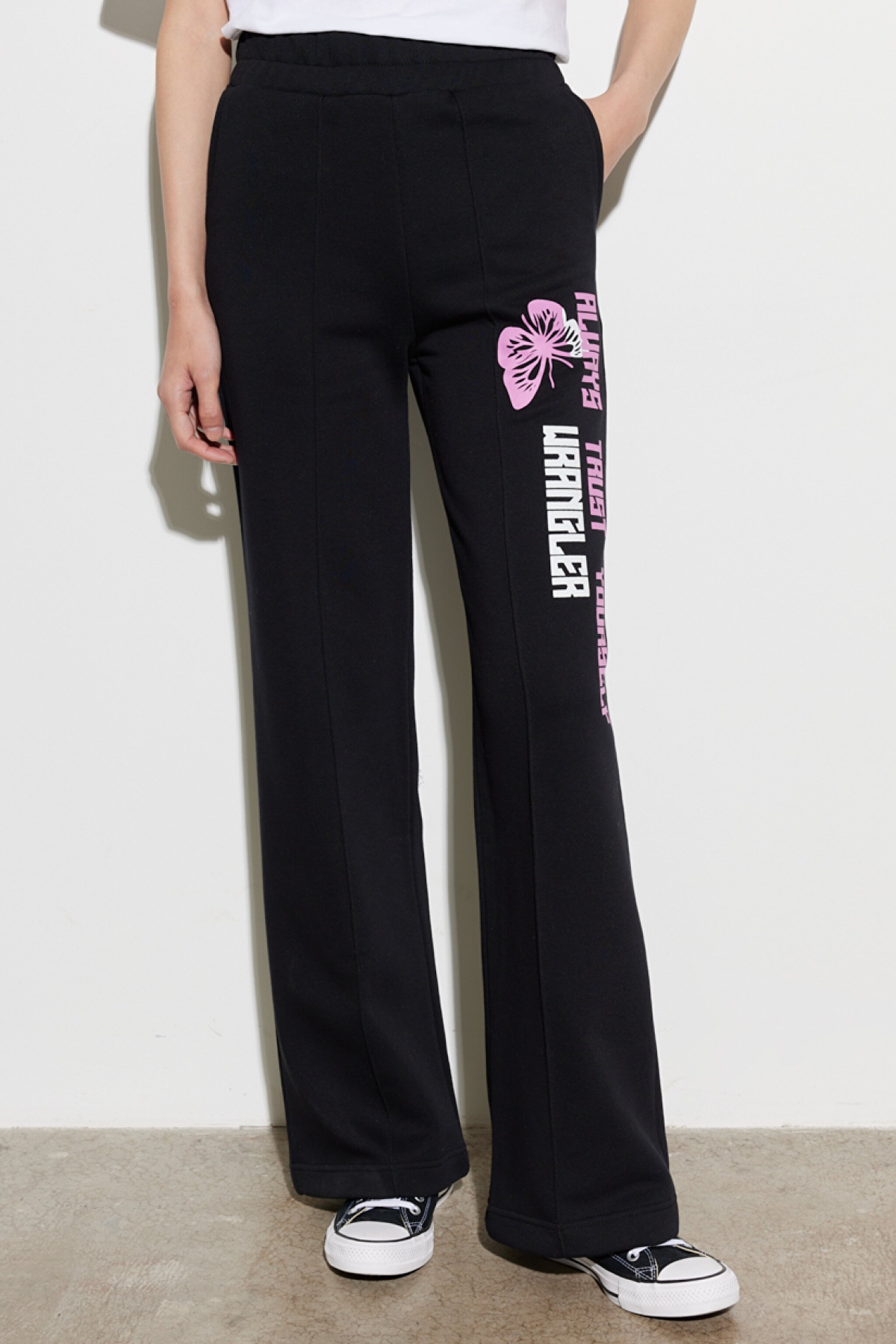 Wide Leg Fit %100 Pamuk Siyah Şardonlu Sweatpant Eşofman Altı