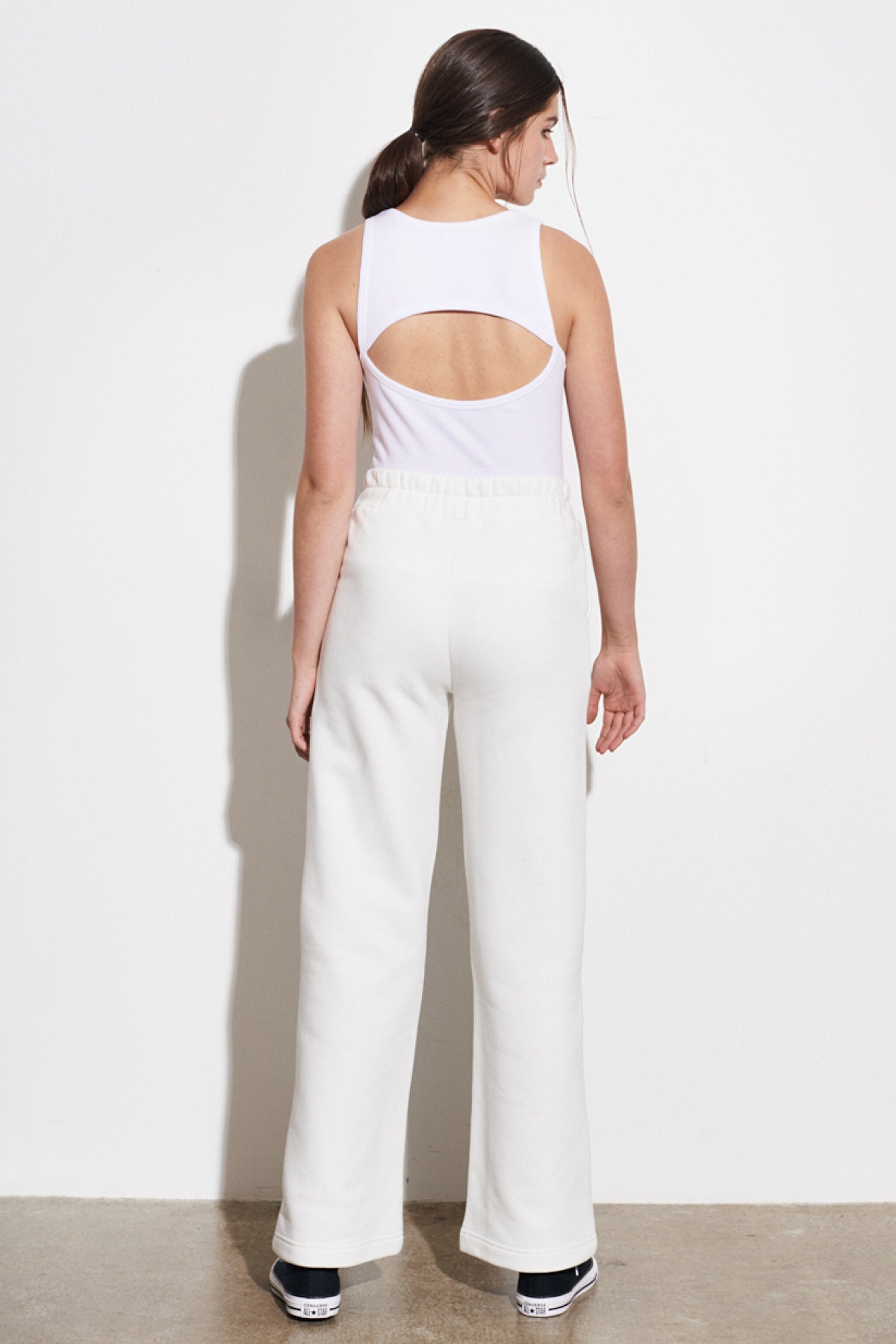 Wide Leg Fit %100 Pamuk Kırık Beyaz Şardonlu Sweatpant Eşofman Altı - Off White-W222175102 (görsel 5)