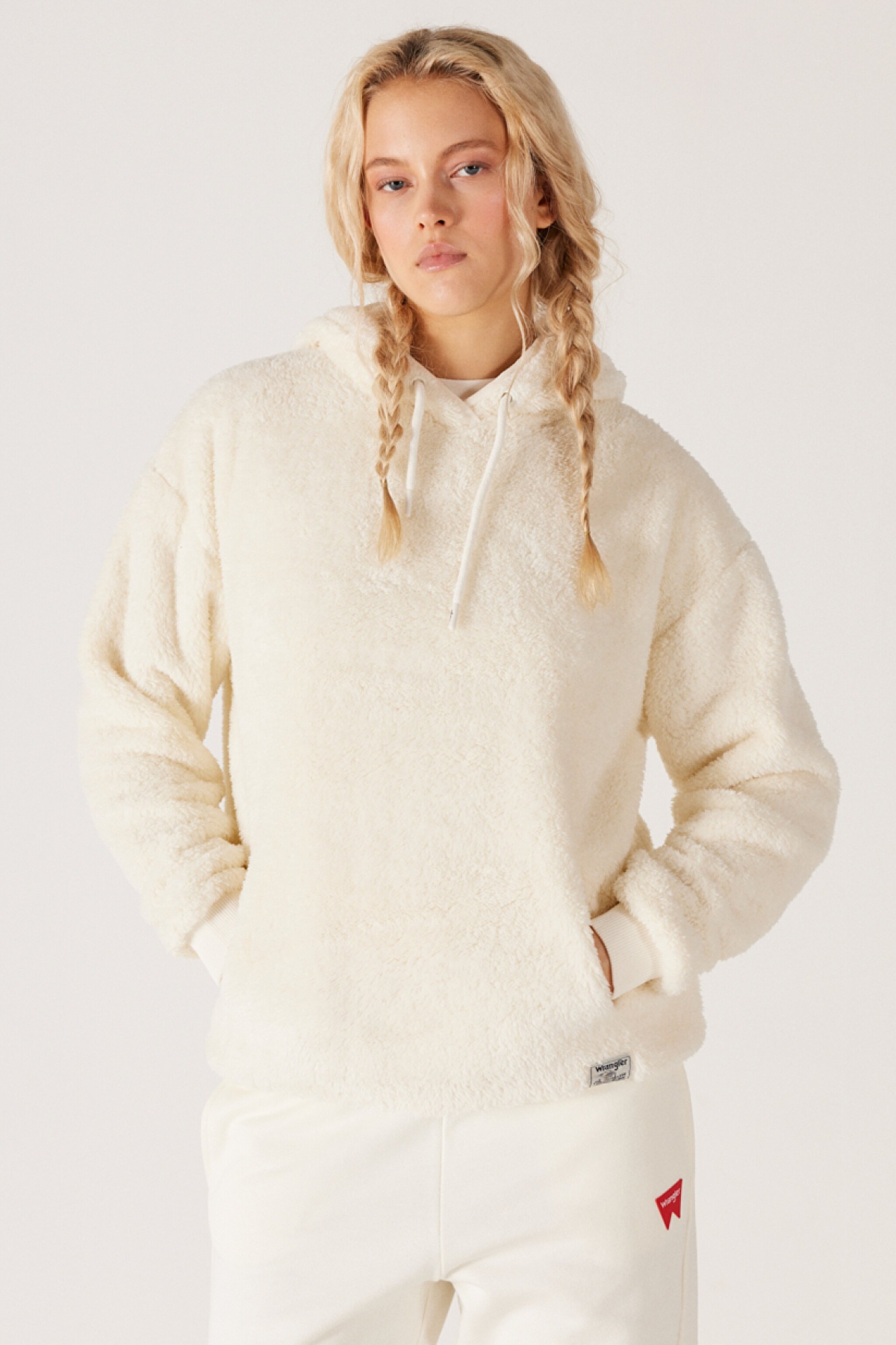 Regular Fit Normal Kesim Kapüşonlu Sherpa Ekru Sweatshirt - Ecru-W222260104