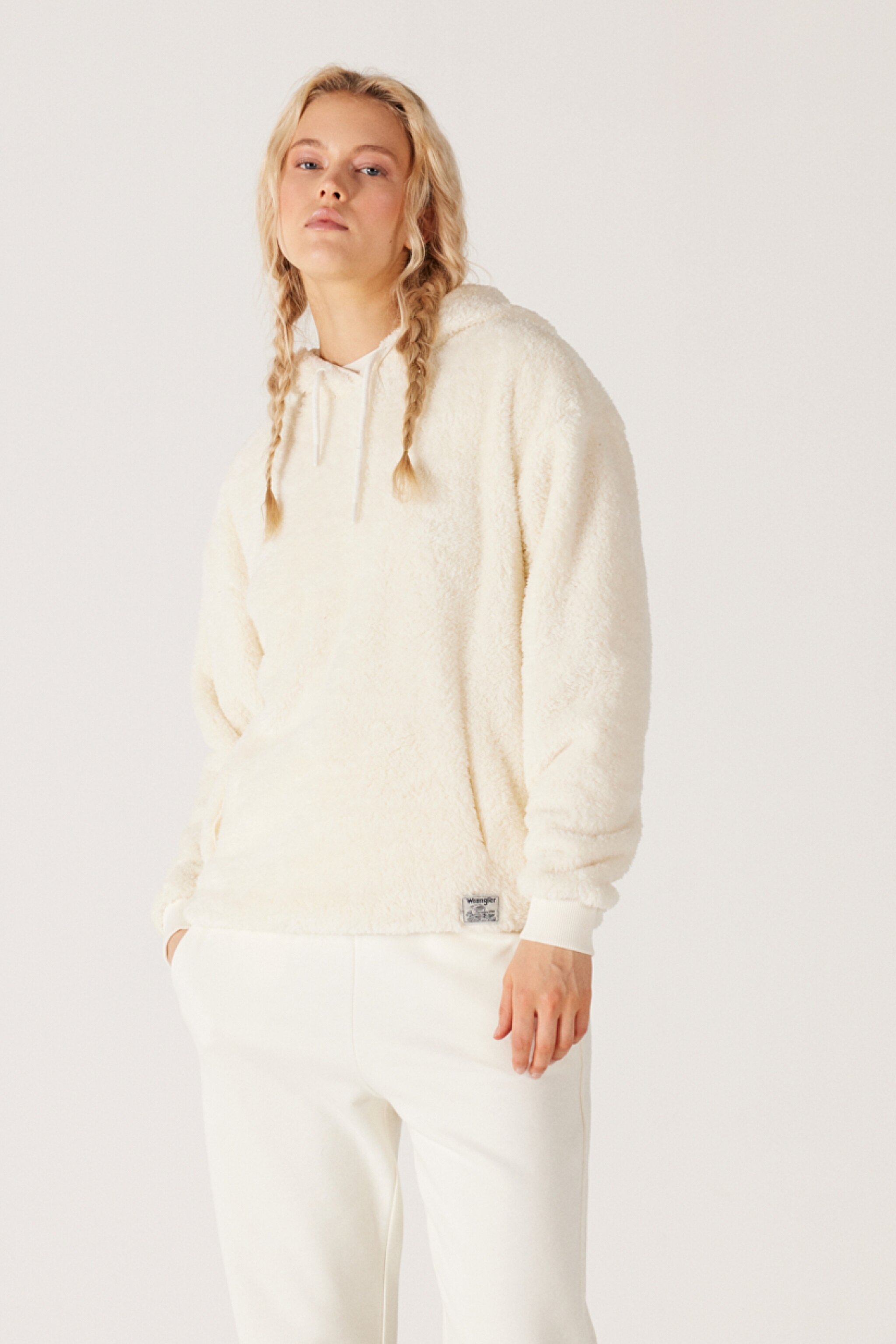 Regular Fit Normal Kesim Kapüşonlu Sherpa Ekru Sweatshirt - Ecru-W222260104 (görsel 2)