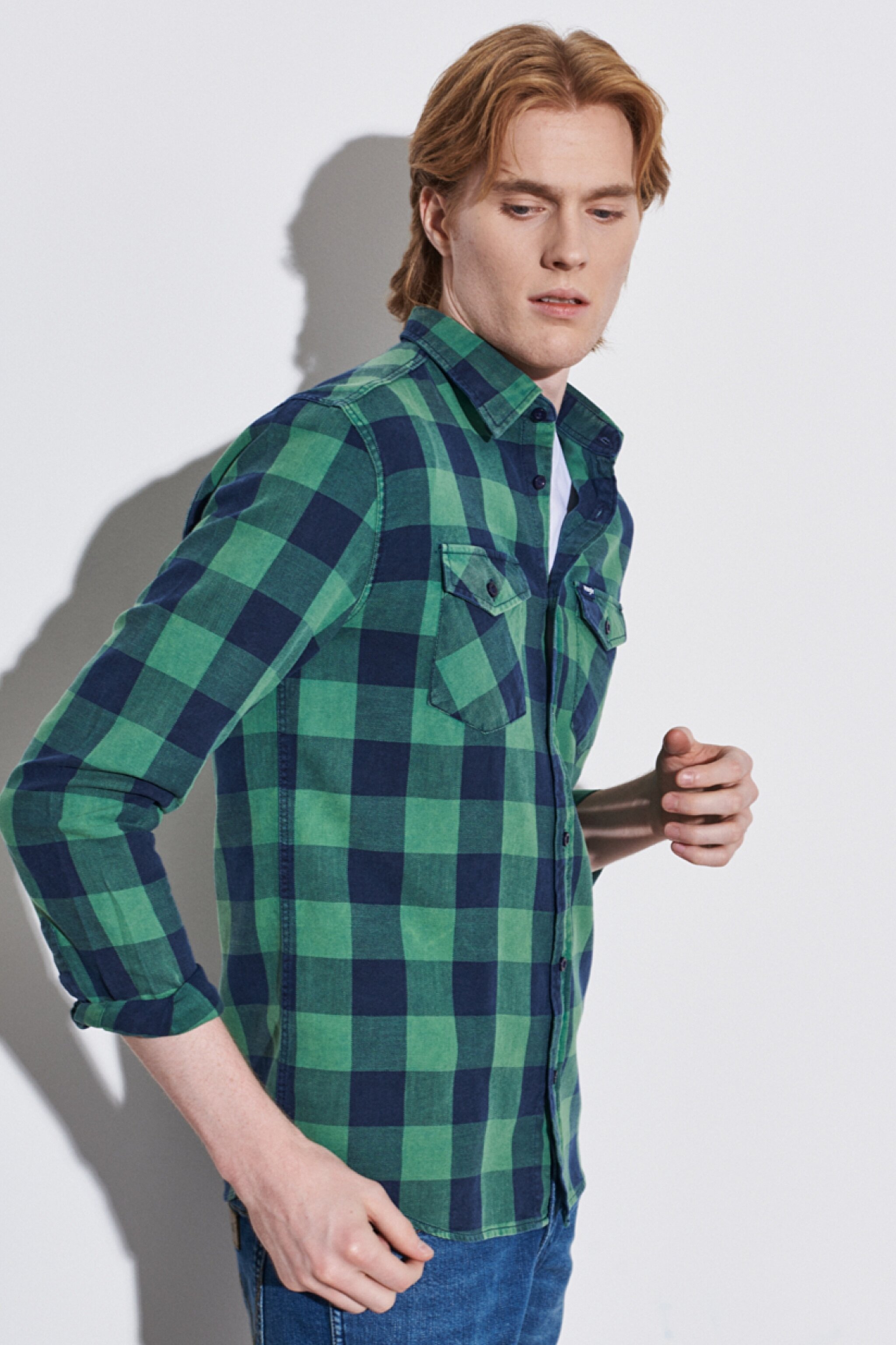 Regular Fit Normal Kesim Uzun Kollu Yeşil Gömlek