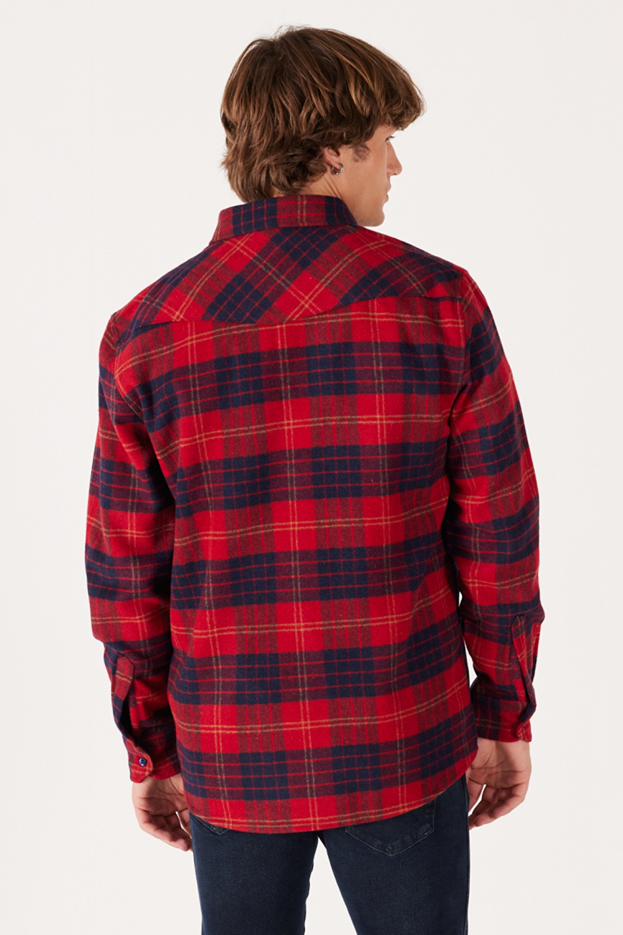 Regular Fit Normal Kesim Uzun Kollu Kırmızı Gömlek - Red-W222470600 (görsel 6)