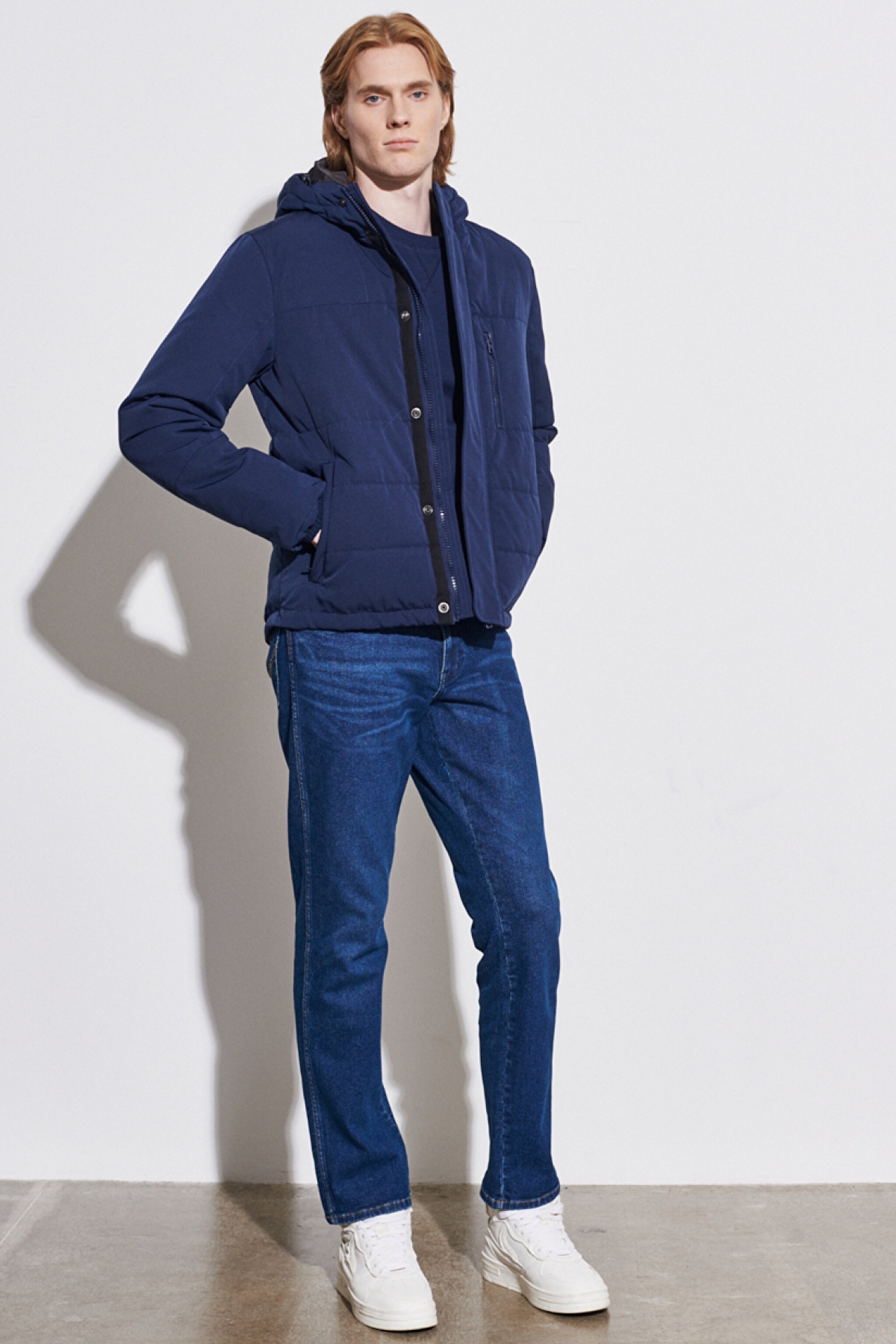 Regular Fit Normal Kesim Kapüşonlu Lacivert Şişme Mont - Navy-W222558114 (görsel 3)