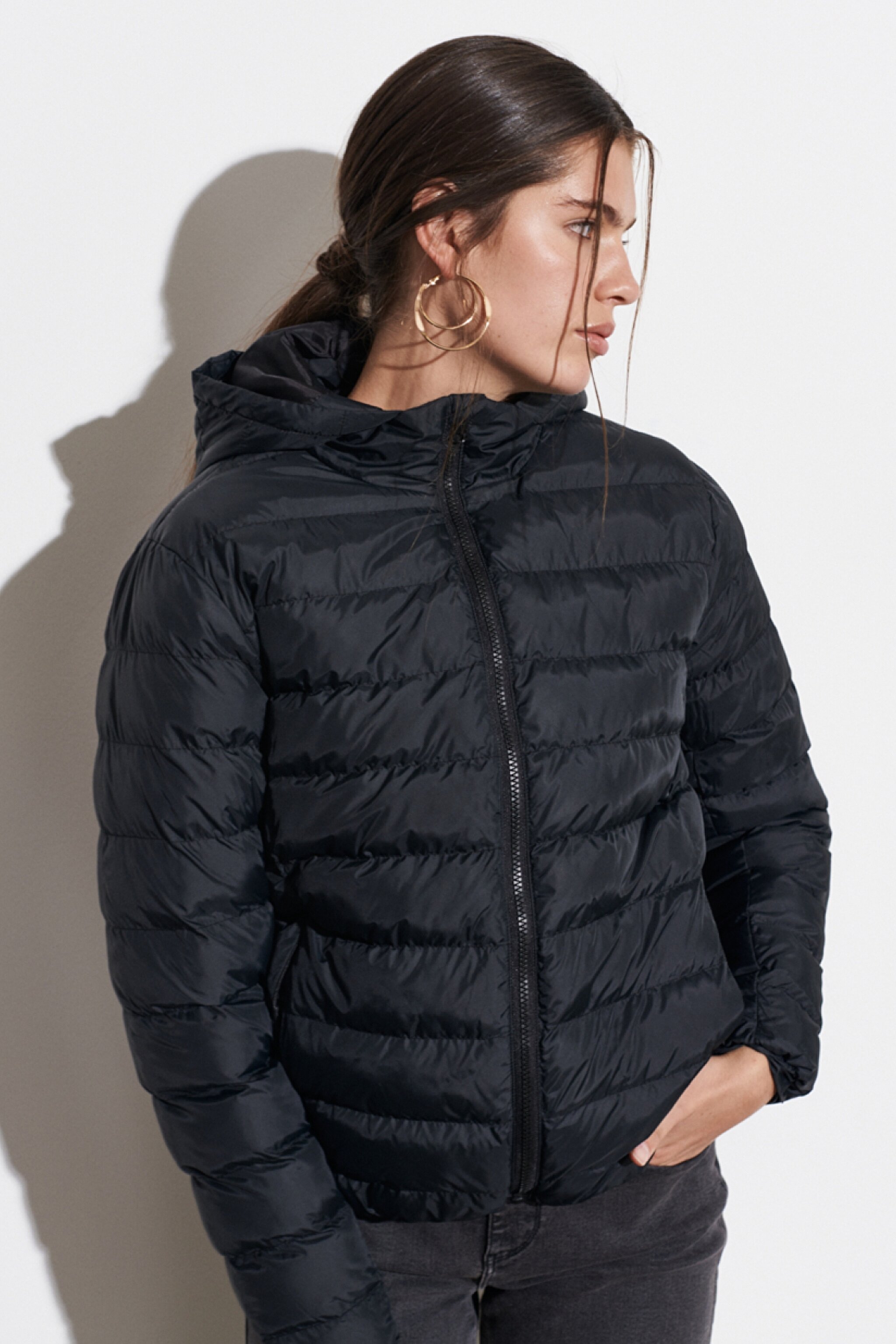 Regular Fit Normal Kesim Siyah Şişme Mont - Black-W222561001