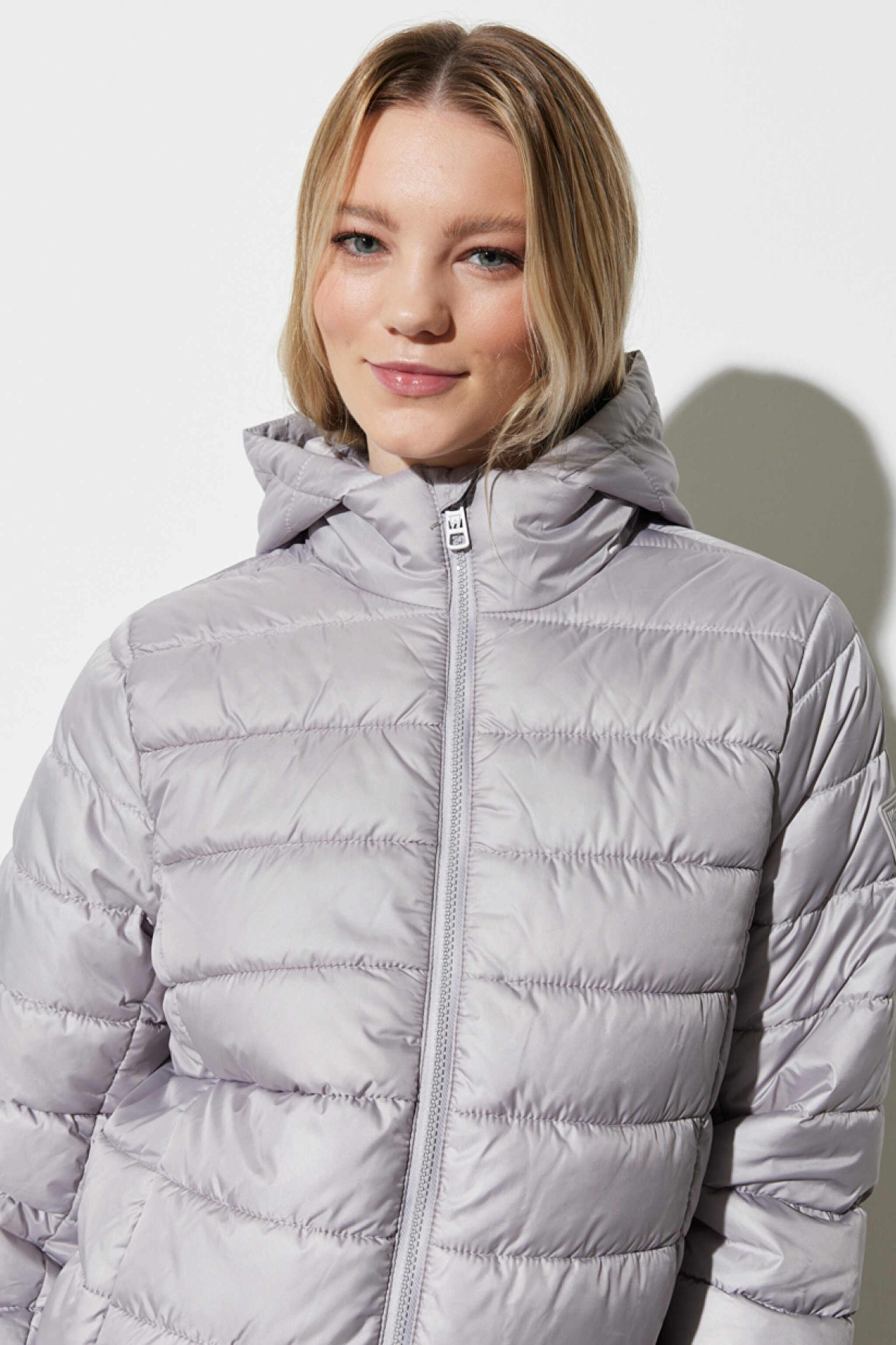 Regular Fit Normal Kesim Kapüşonlu Yaka Gri Şişme Mont - Stone-W222561013 (görsel 3)