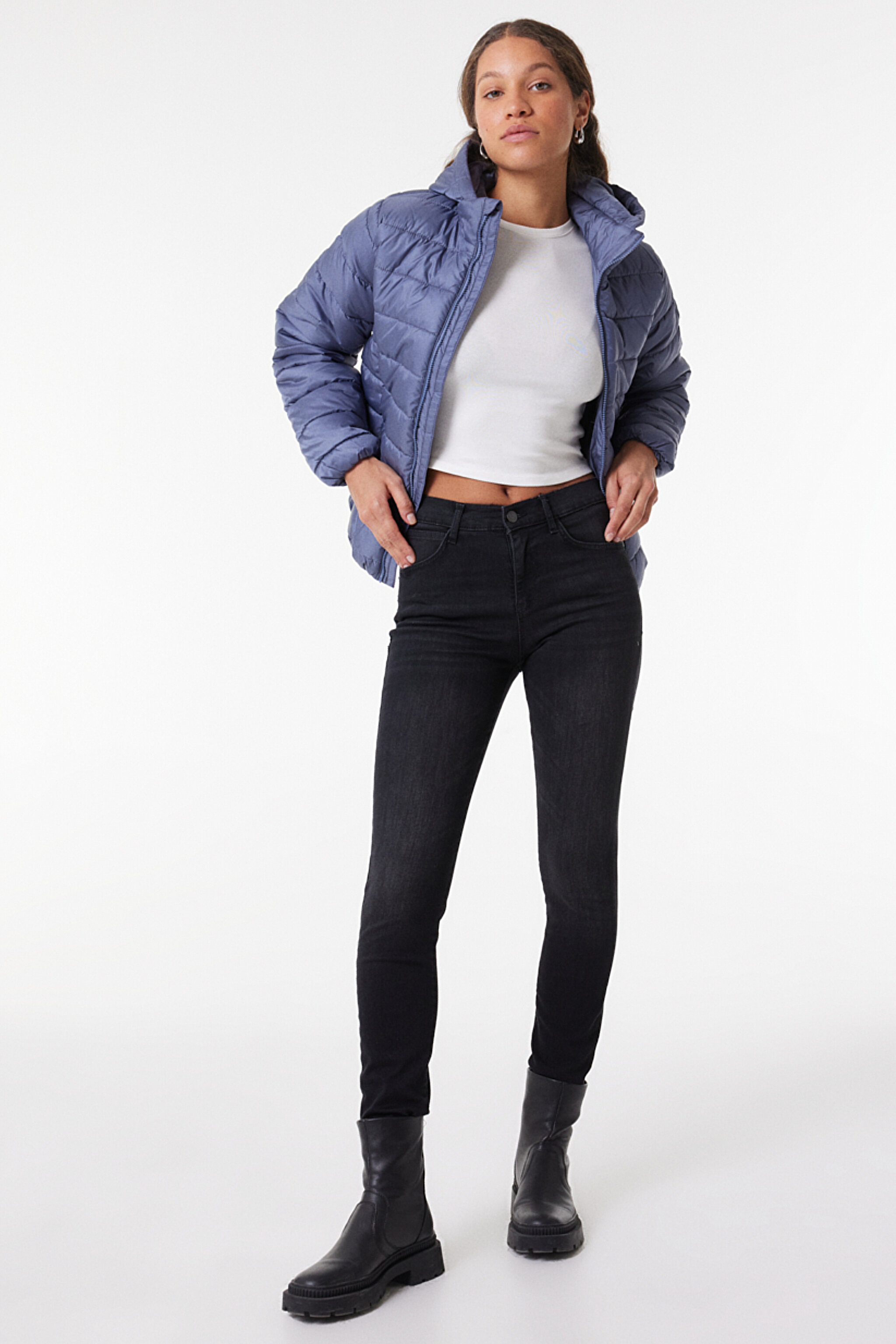 Regular Fit Normal Kesim Mavi Şişme Mont - Bluestone-W222561407 (görsel 3)