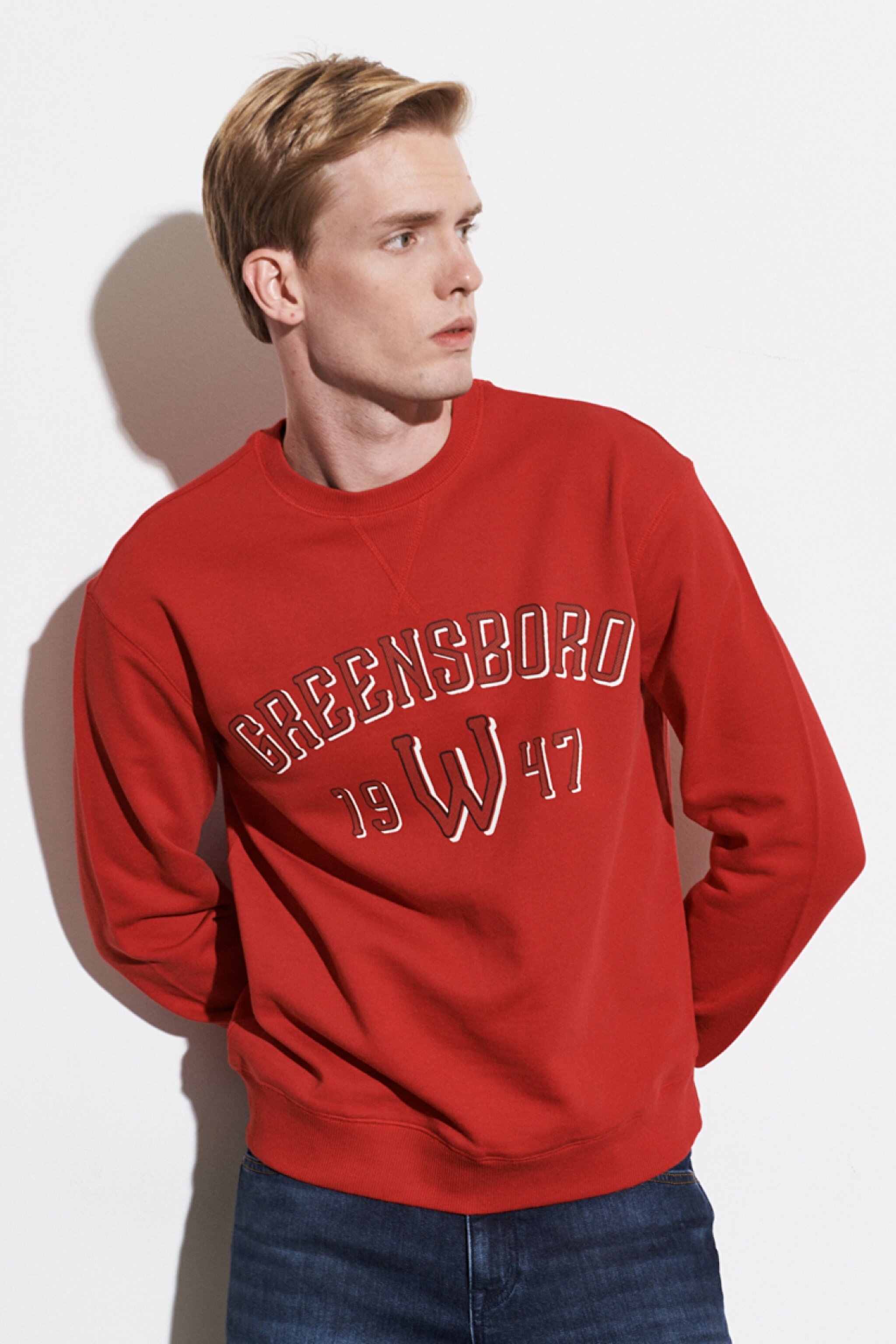 Regular Fit Normal Kesim %100 Pamuk Bisiklet Yaka Kırmızı Sweatshirt