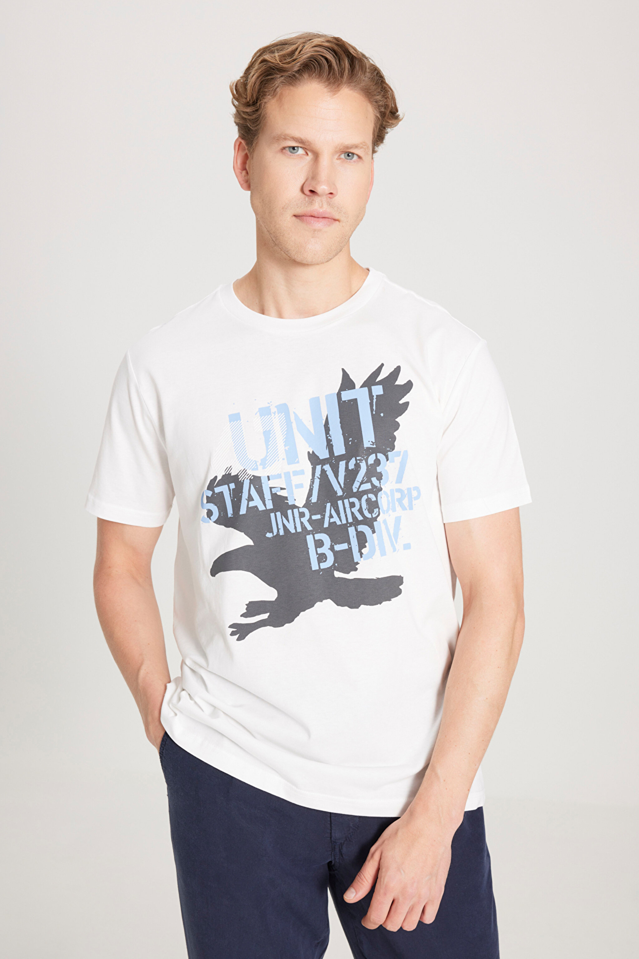 Regular Fit Normal Kesim %100 Pamuk Bisiklet Yaka Tişört - Off White-W222574102