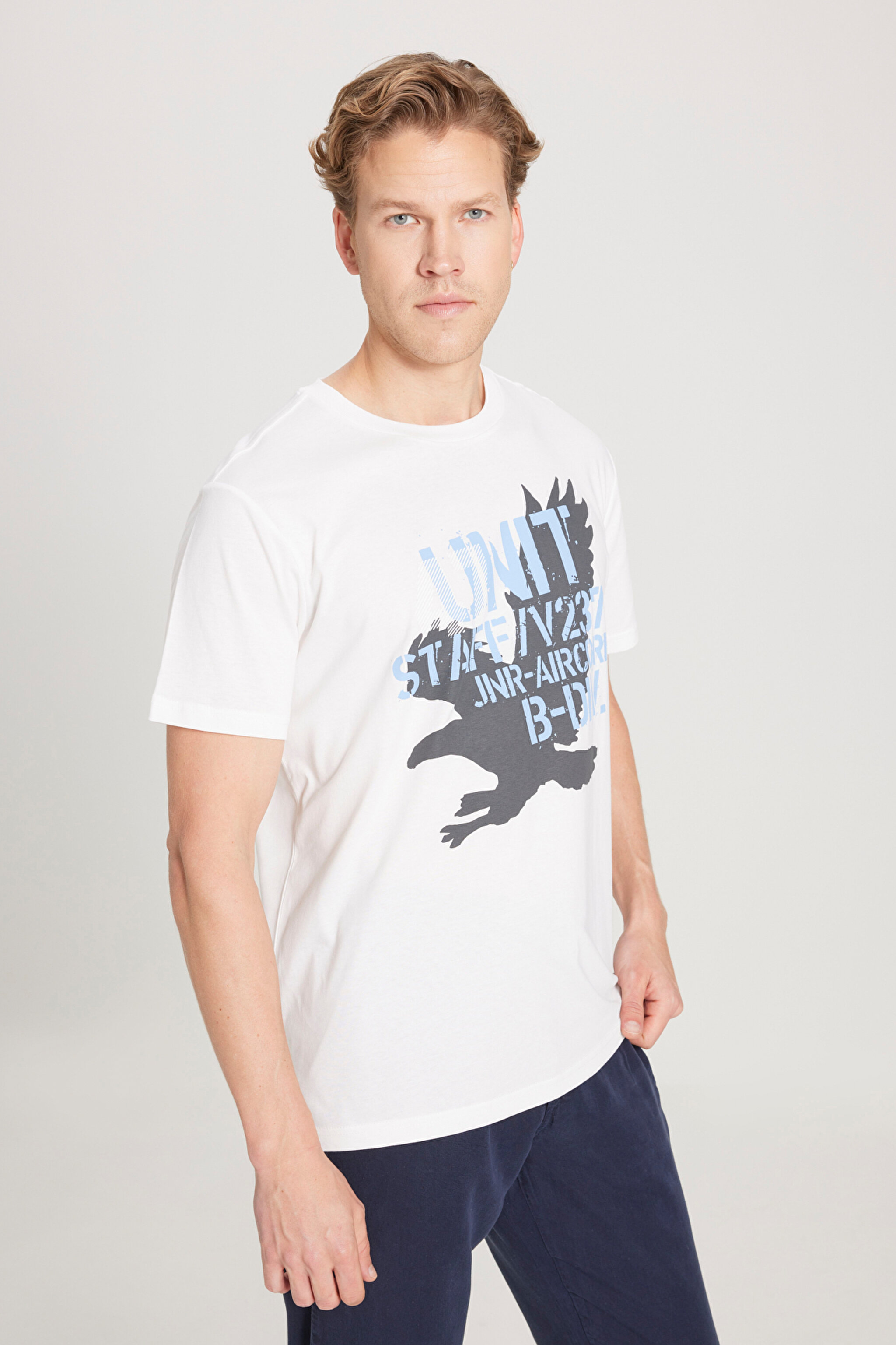 Regular Fit Normal Kesim %100 Pamuk Bisiklet Yaka Tişört - Off White-W222574102 (görsel 2)