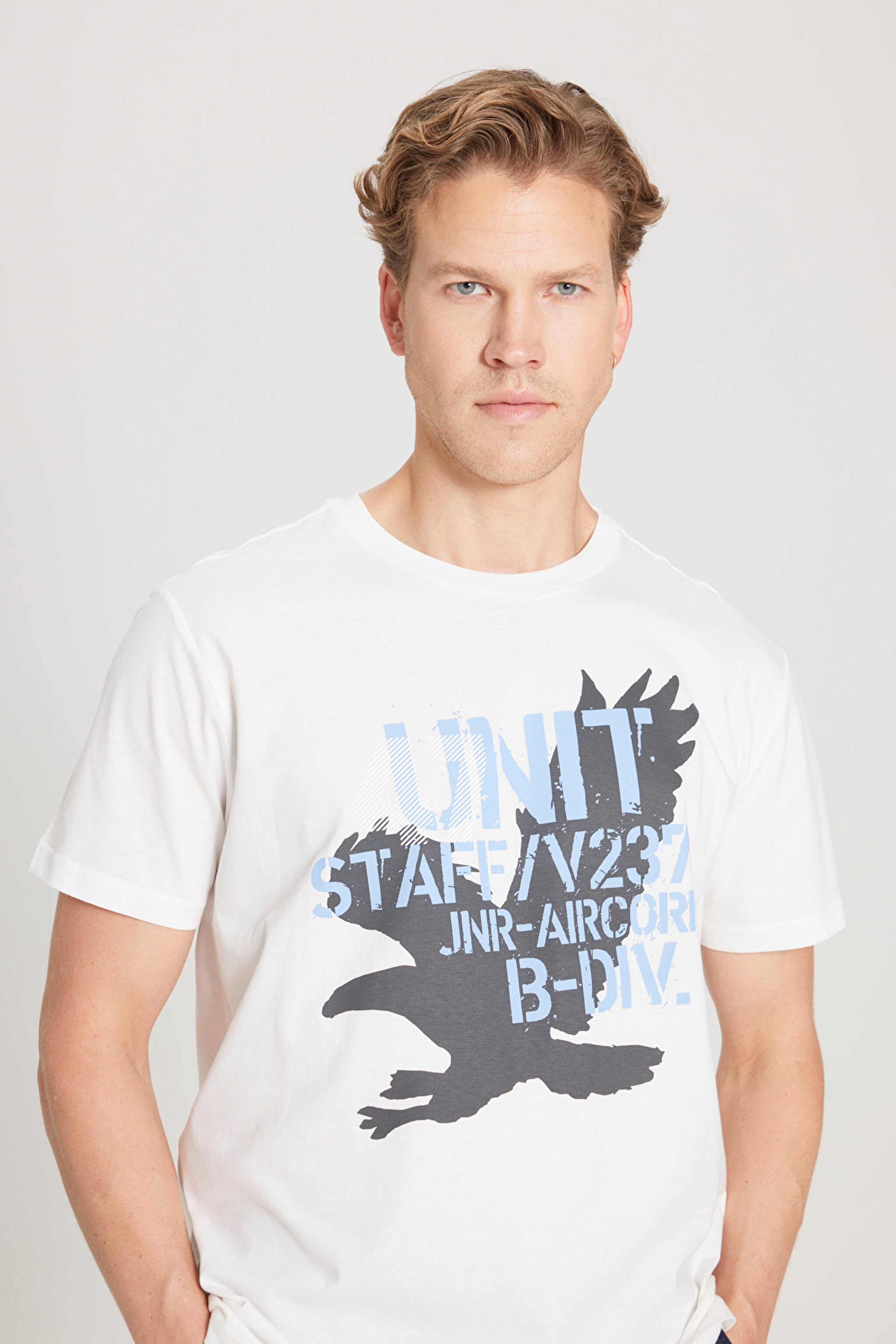 Regular Fit Normal Kesim %100 Pamuk Bisiklet Yaka Tişört - Off White-W222574102 (görsel 4)