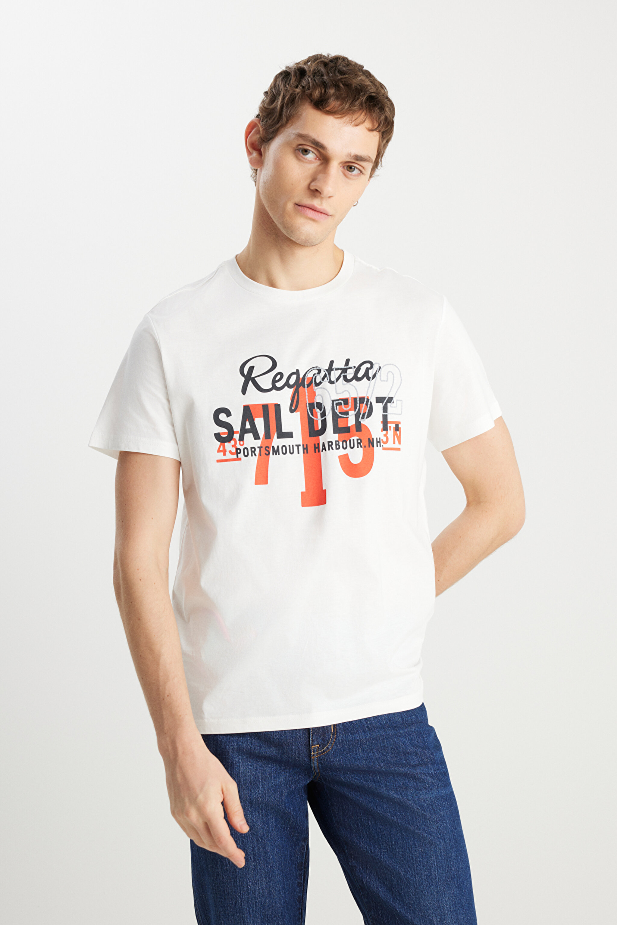 Regular Fit Normal Kesim %100 Pamuk Bisiklet Yaka Tişört - Off White-W222575102