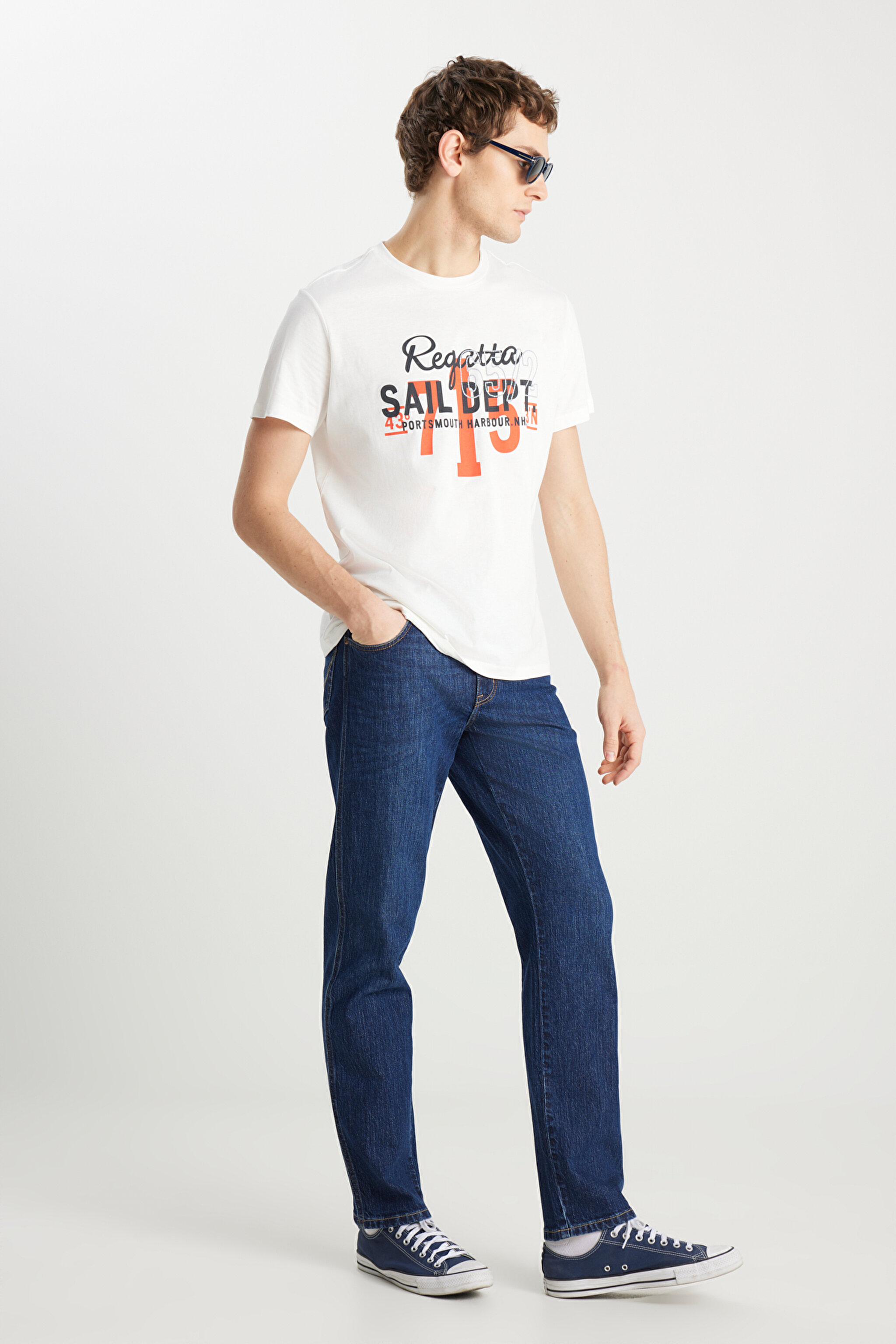 Regular Fit Normal Kesim %100 Pamuk Bisiklet Yaka Tişört - Off White-W222575102 (görsel 3)