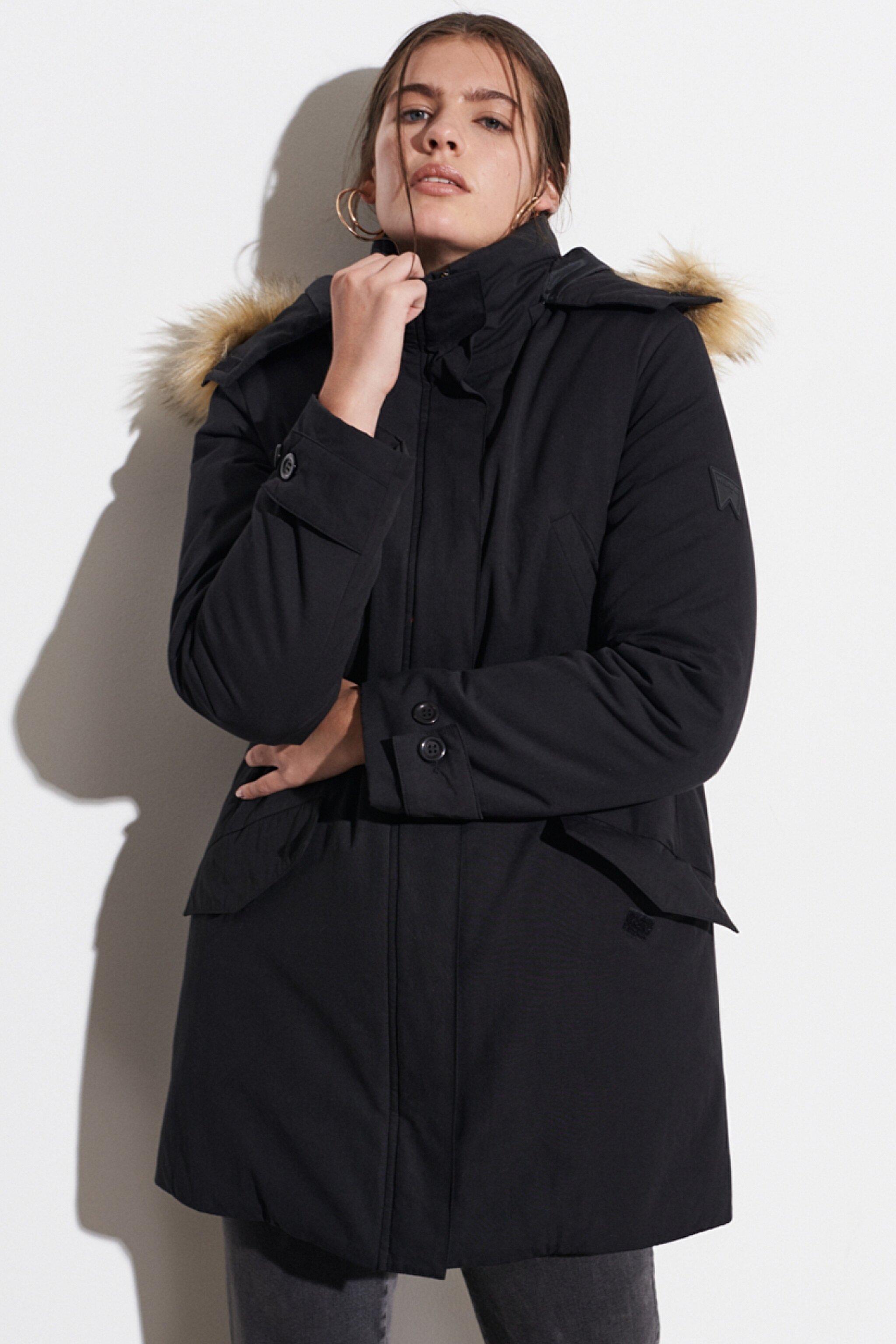 Regular Fit Normal Kesim Siyah Parka Ceket - Black-W222577001