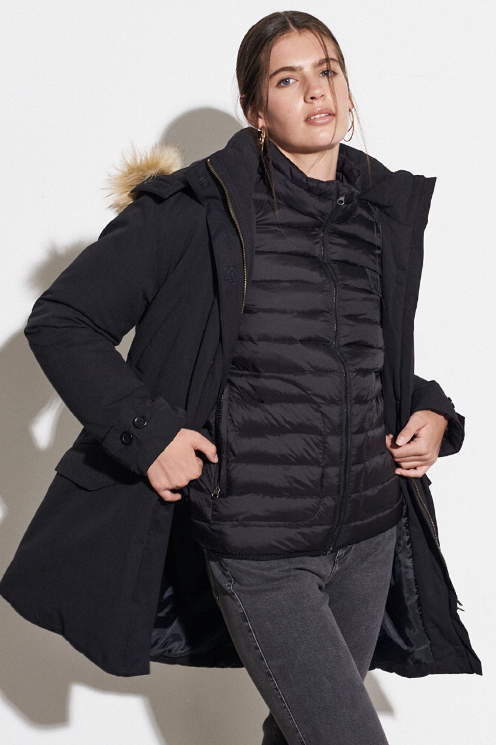 Regular Fit Normal Kesim Siyah Parka Ceket - Black-W222577001 (görsel 3)