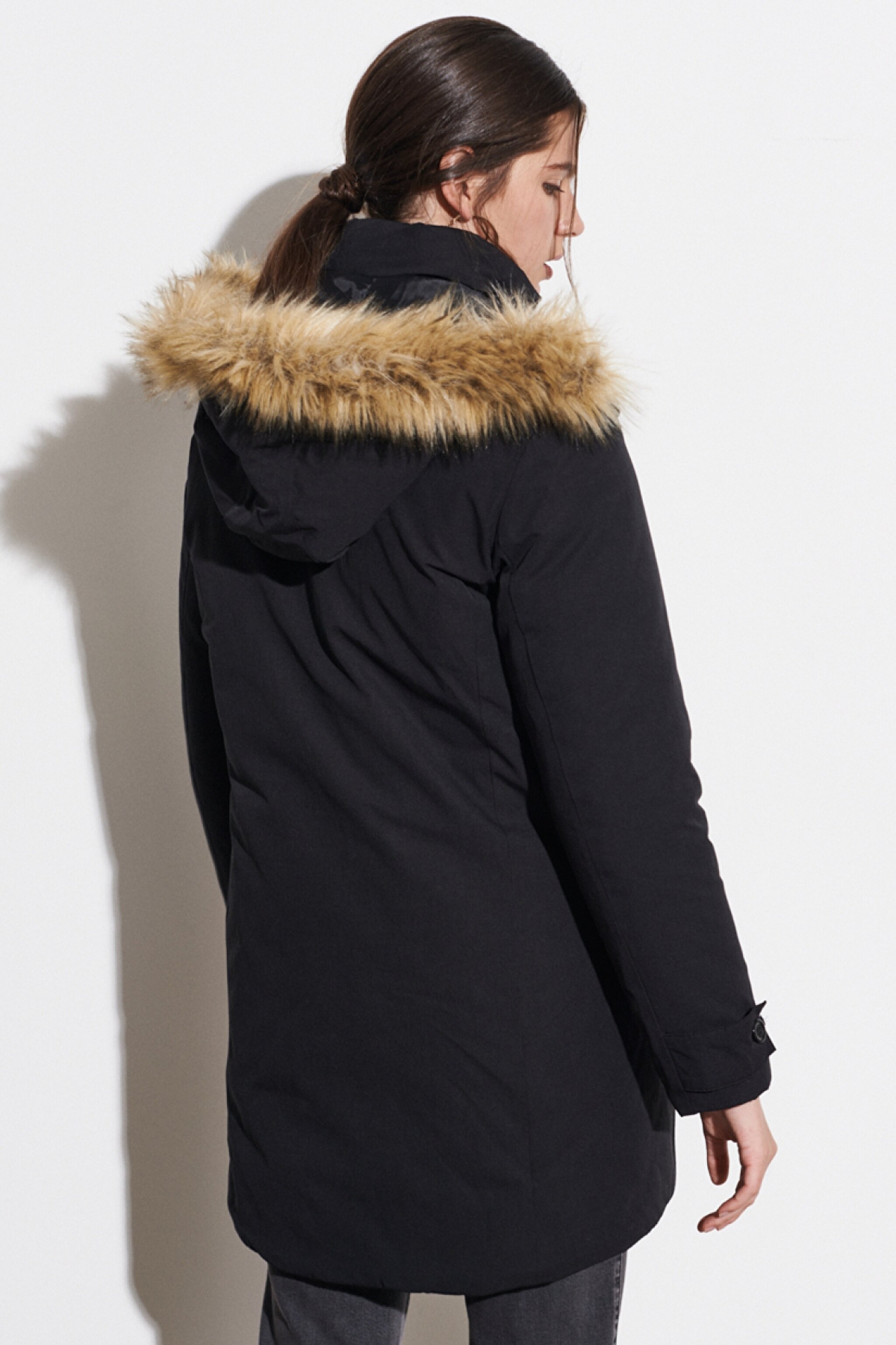 Regular Fit Normal Kesim Siyah Parka Ceket - Black-W222577001 (görsel 8)