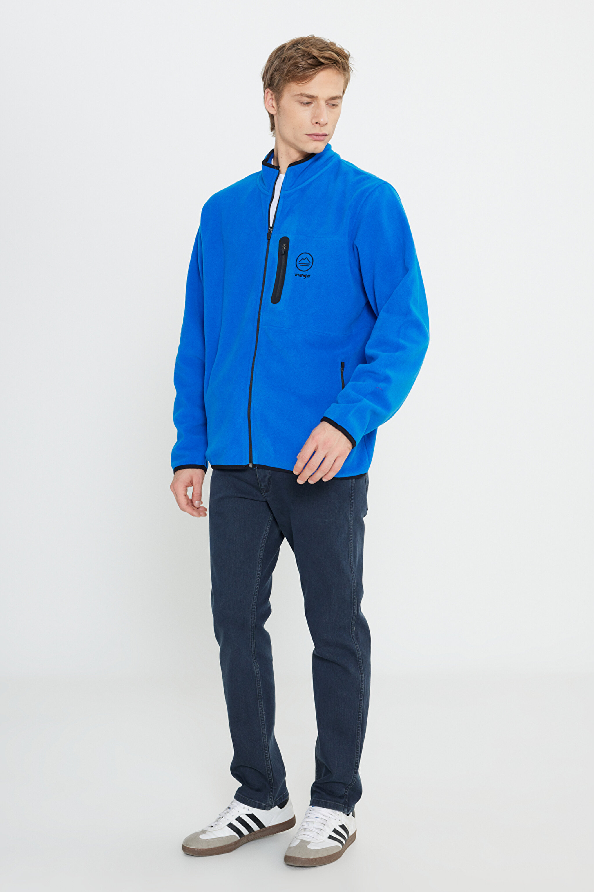 Regular Fit Normal Kesim Dik Yaka Fermuarlı Mavi Polar Ceket - Sax-W222579403 (görsel 3)