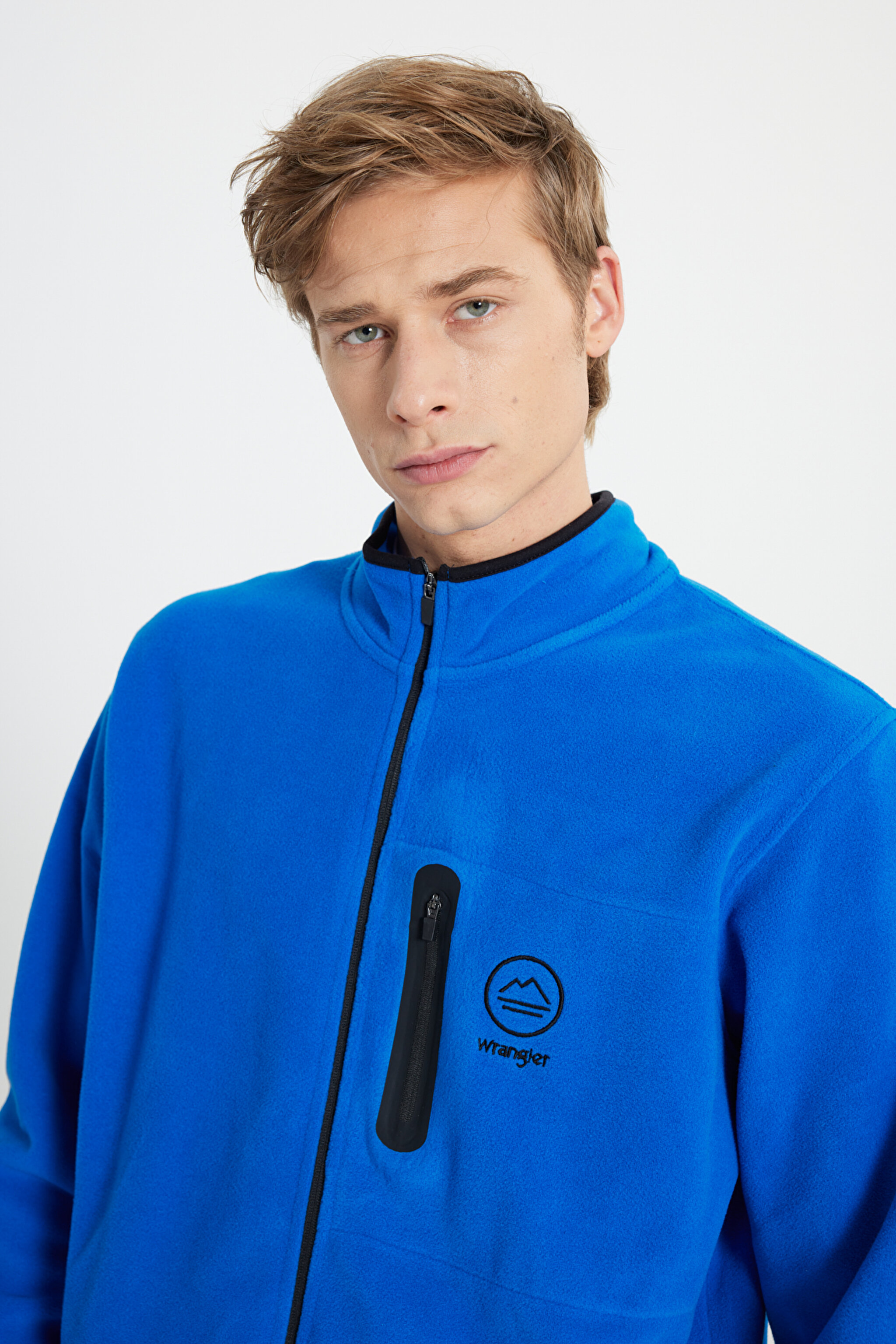 Regular Fit Normal Kesim Dik Yaka Fermuarlı Mavi Polar Ceket - Sax-W222579403 (görsel 4)