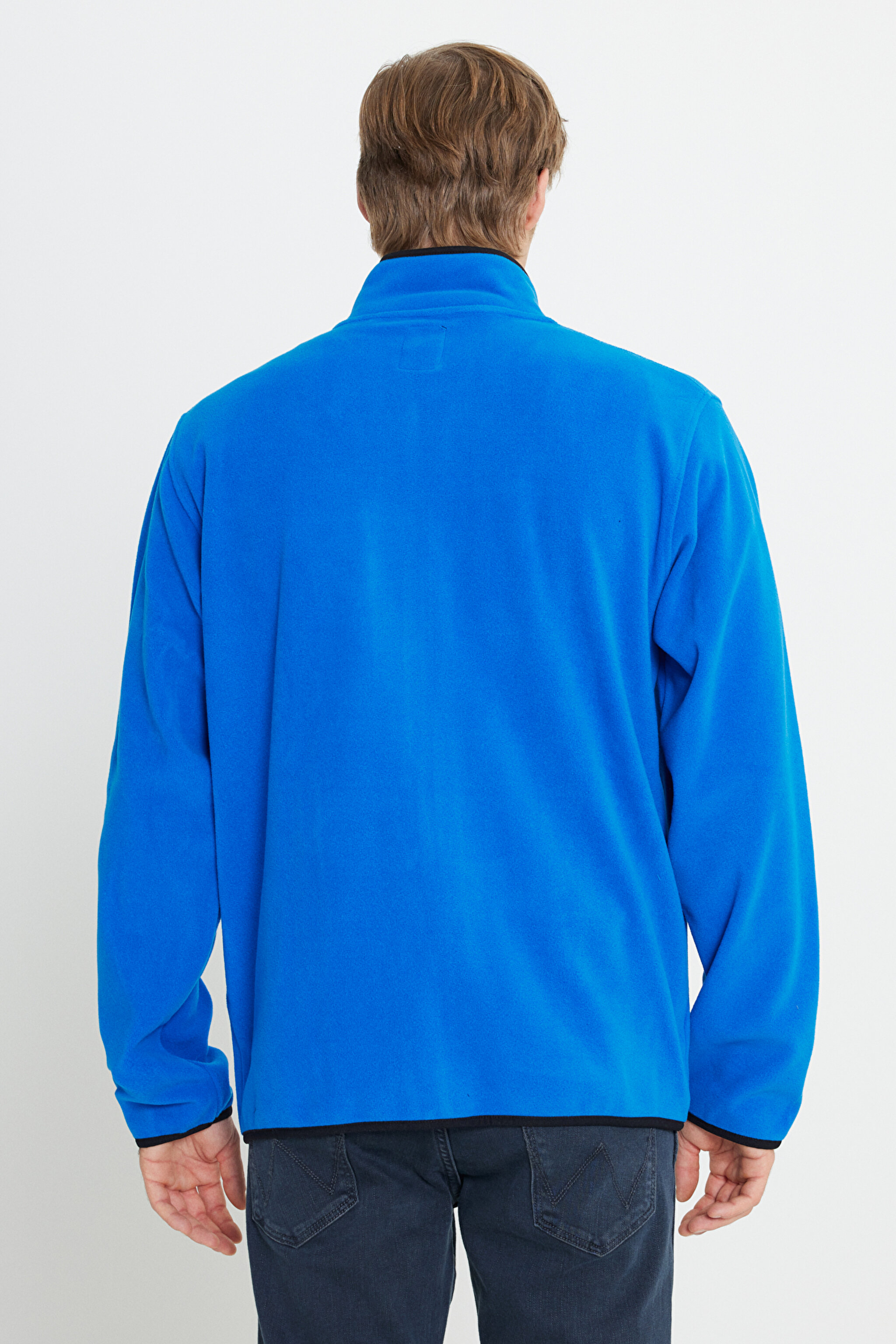 Regular Fit Normal Kesim Dik Yaka Fermuarlı Mavi Polar Ceket - Sax-W222579403 (görsel 5)