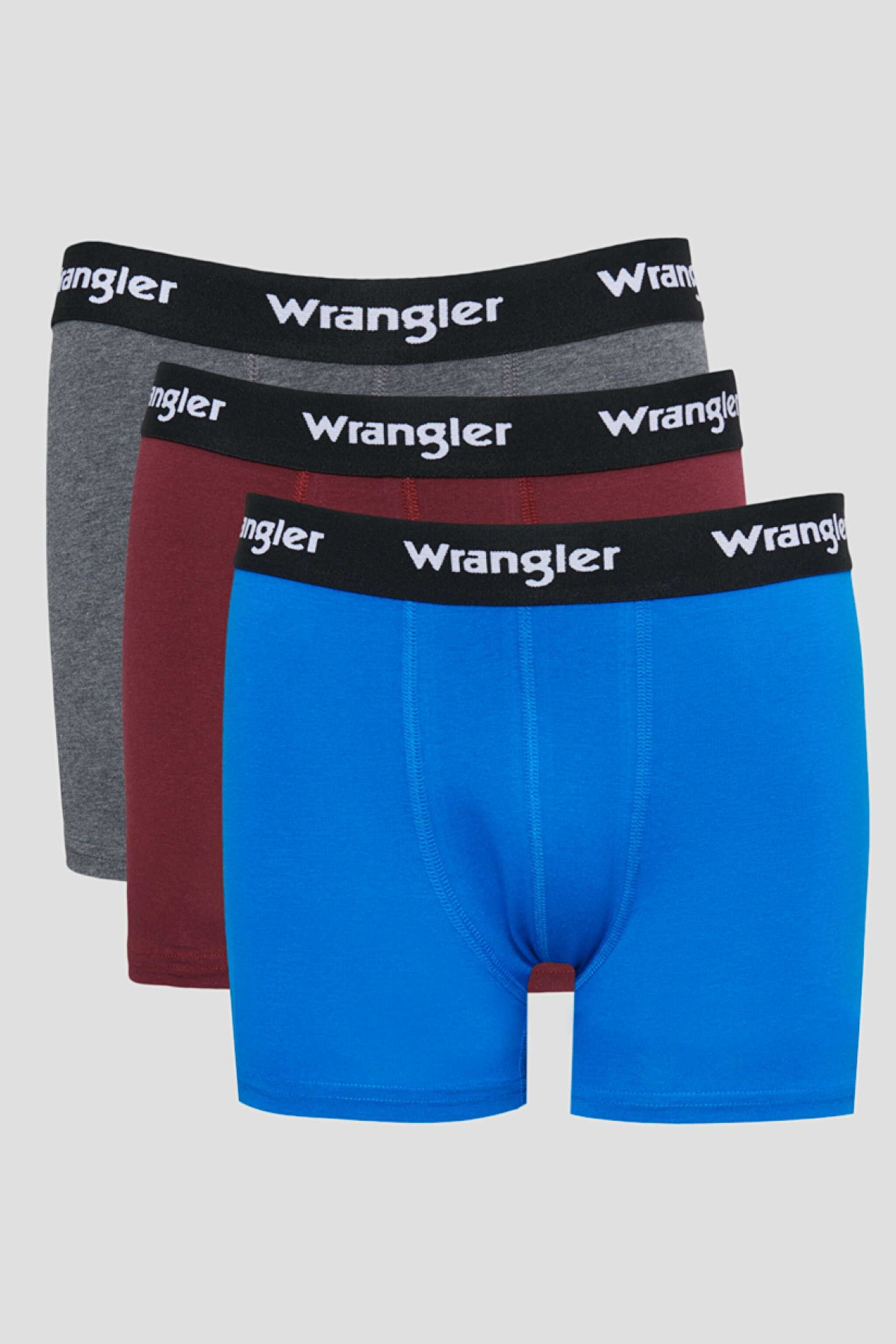 Jackhammer Regular Fit Mavi Bordo Gri Melanj Logolu 3'lü Boxer Paketi