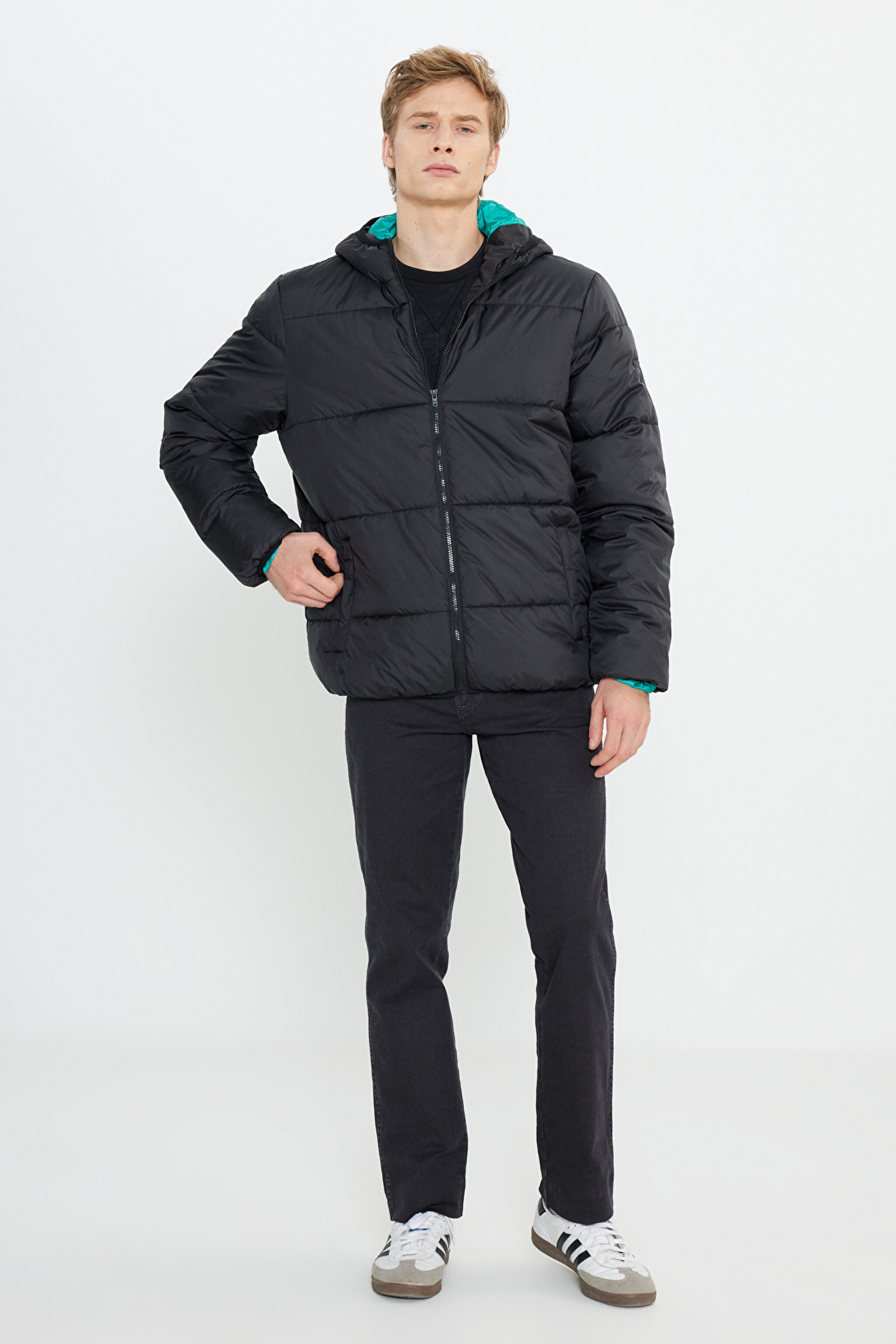 Regular Fit Normal Kesim Siyah Şişme Mont - Black-W222607001 (görsel 3)