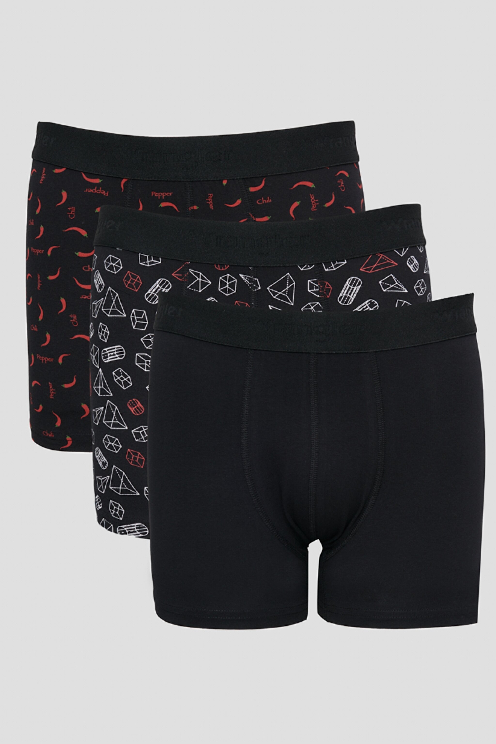 Jackhammer Regular Fit Desenli Logolu 3'lü Boxer Paketi