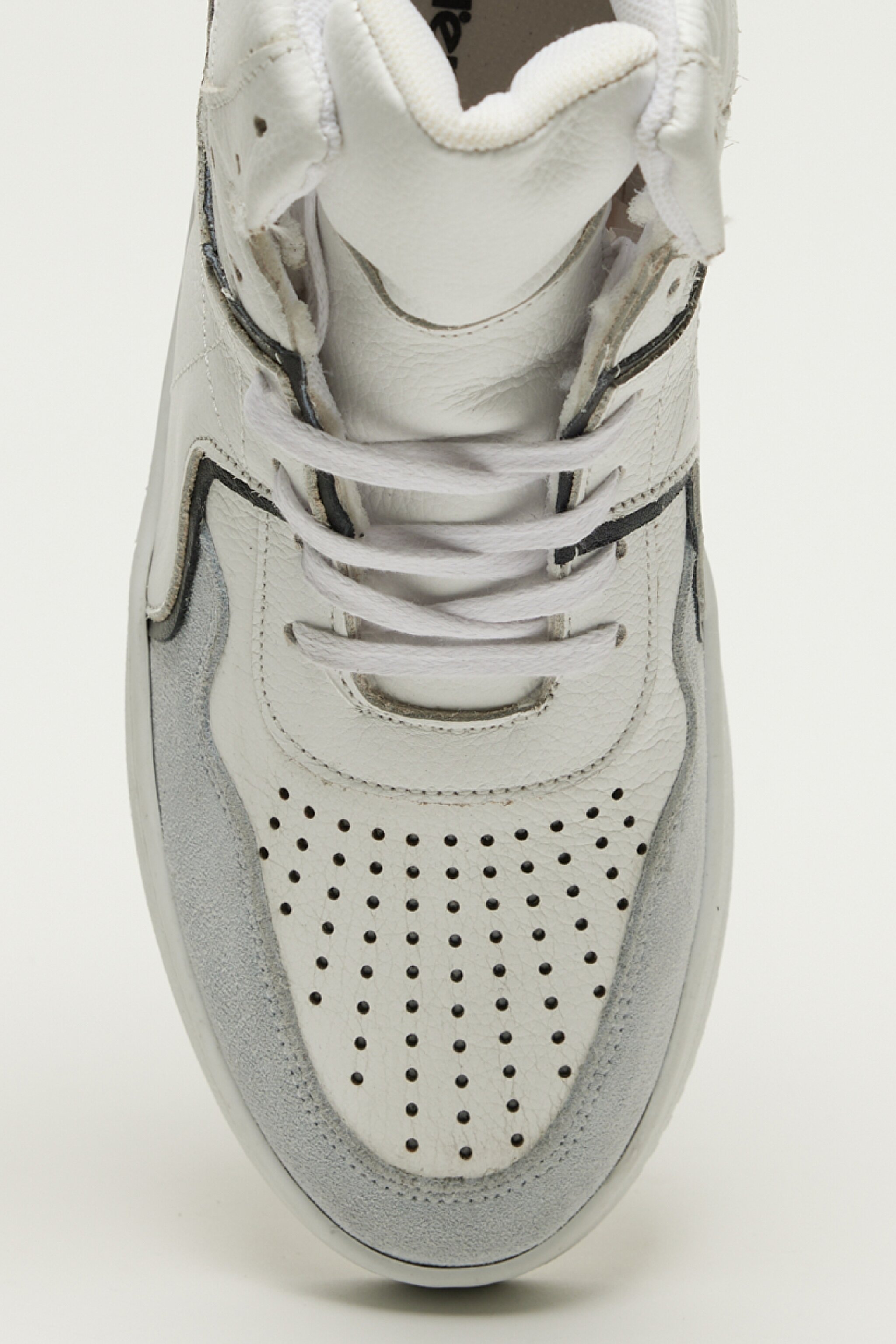 %100 Deri Yüksek Kesim Beyaz Sneaker Ayakkabı - White-W222788100 (görsel 3)