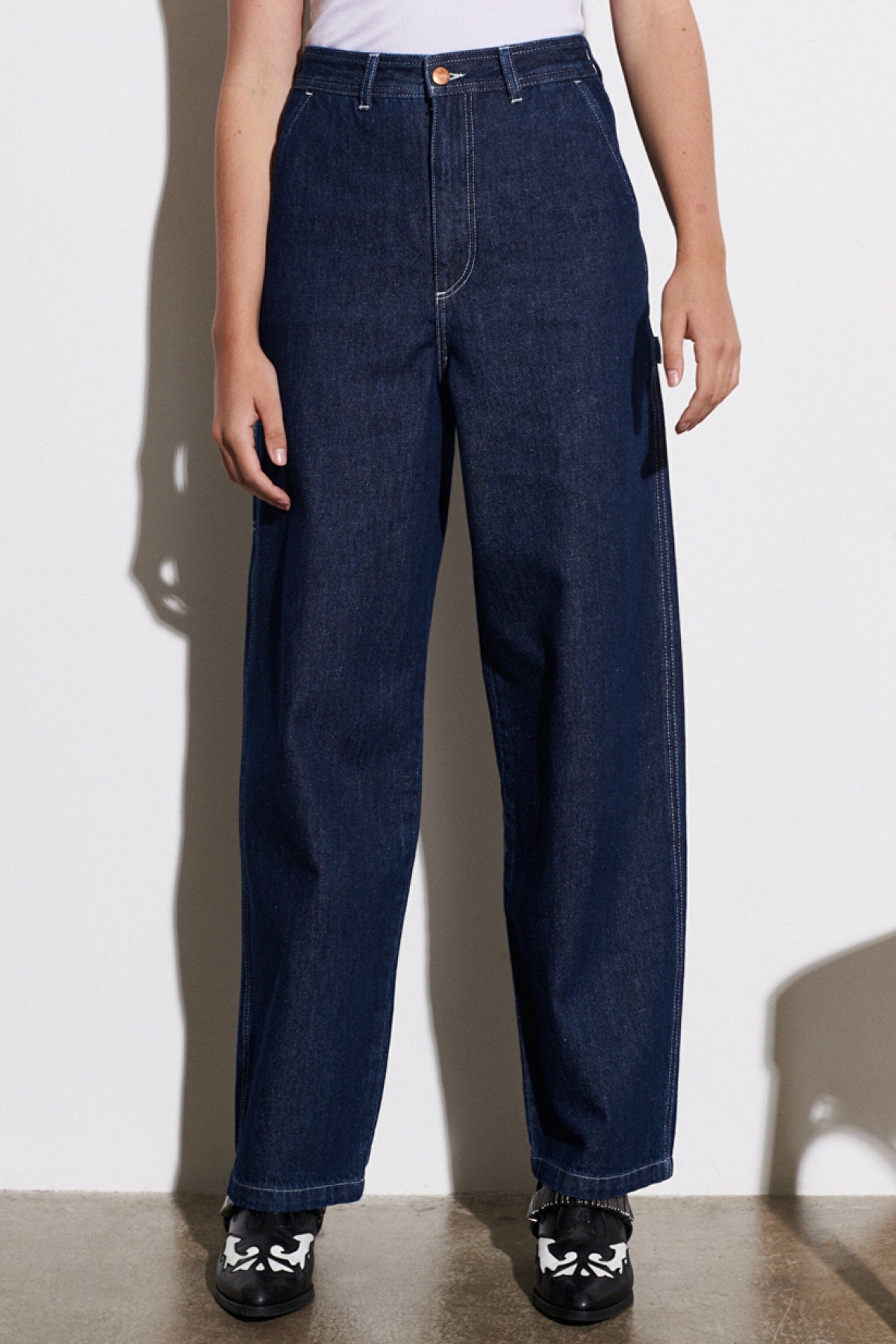 Carpenter Fit %100 Pamuk Çok Yüksek Bel Geniş Paça Jean Kot Pantolon - Rinse-W227ZB10L (görsel 3)