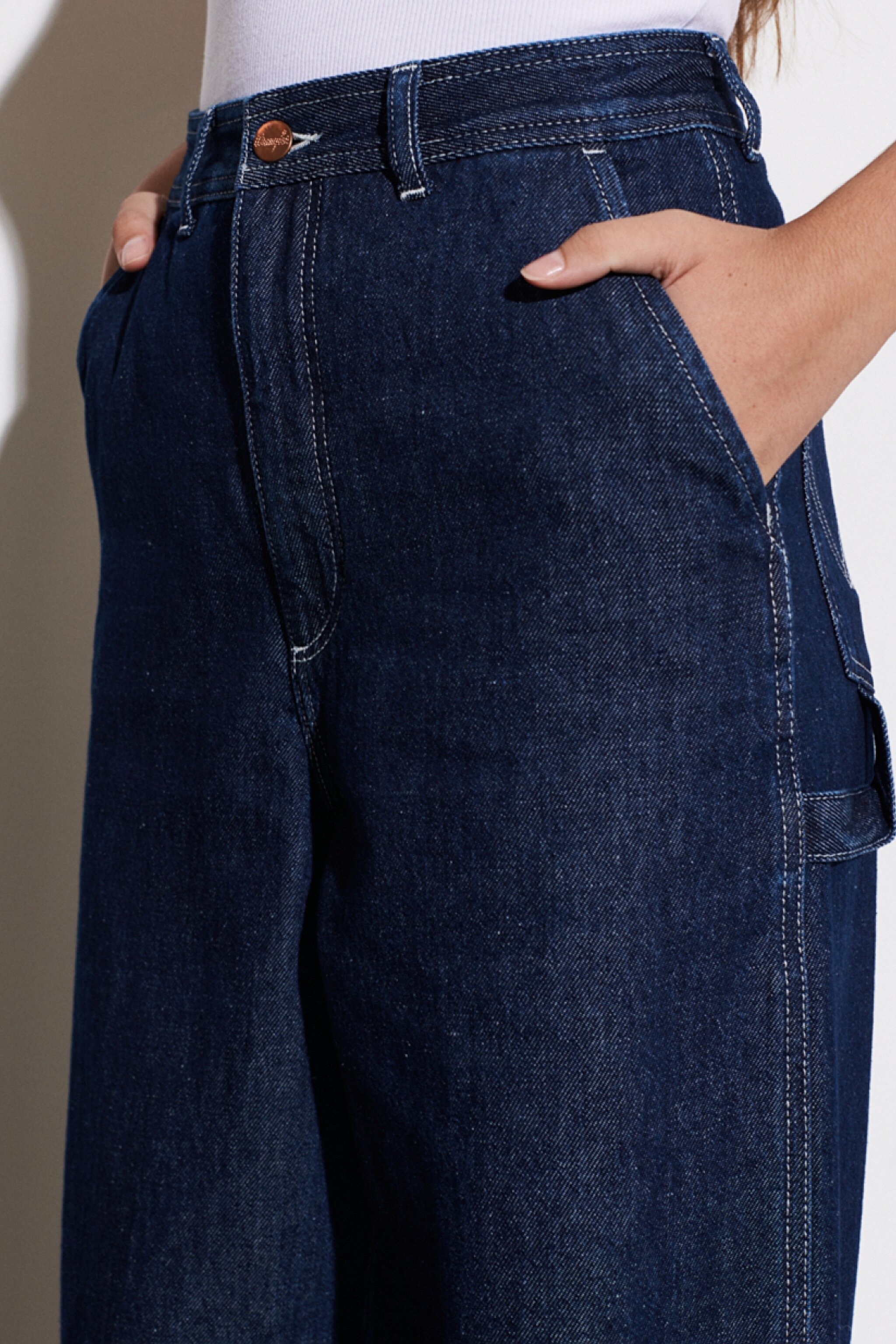 Carpenter Fit %100 Pamuk Çok Yüksek Bel Geniş Paça Jean Kot Pantolon - Rinse-W227ZB10L (görsel 4)