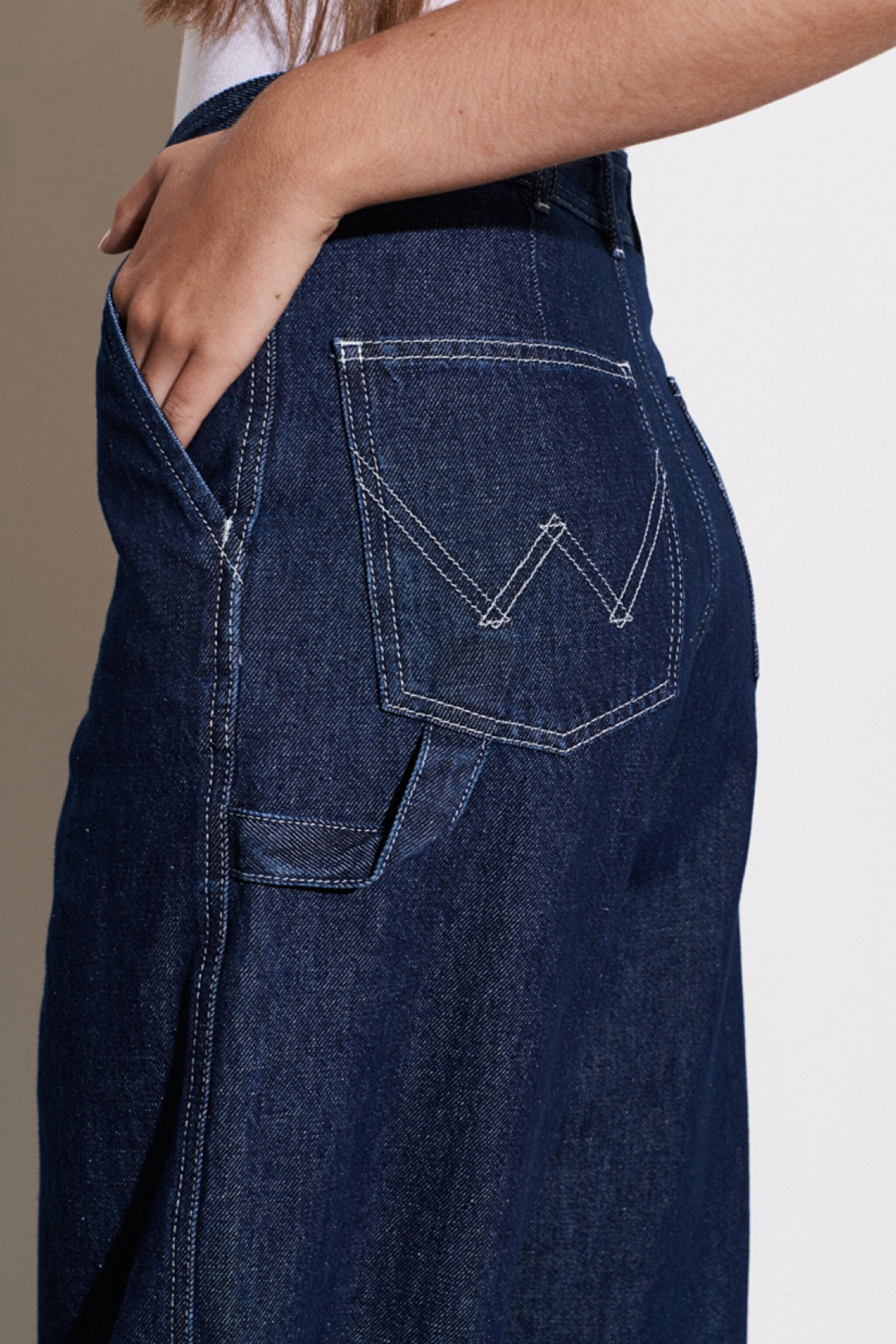 Carpenter Fit %100 Pamuk Çok Yüksek Bel Geniş Paça Jean Kot Pantolon - Rinse-W227ZB10L (görsel 5)