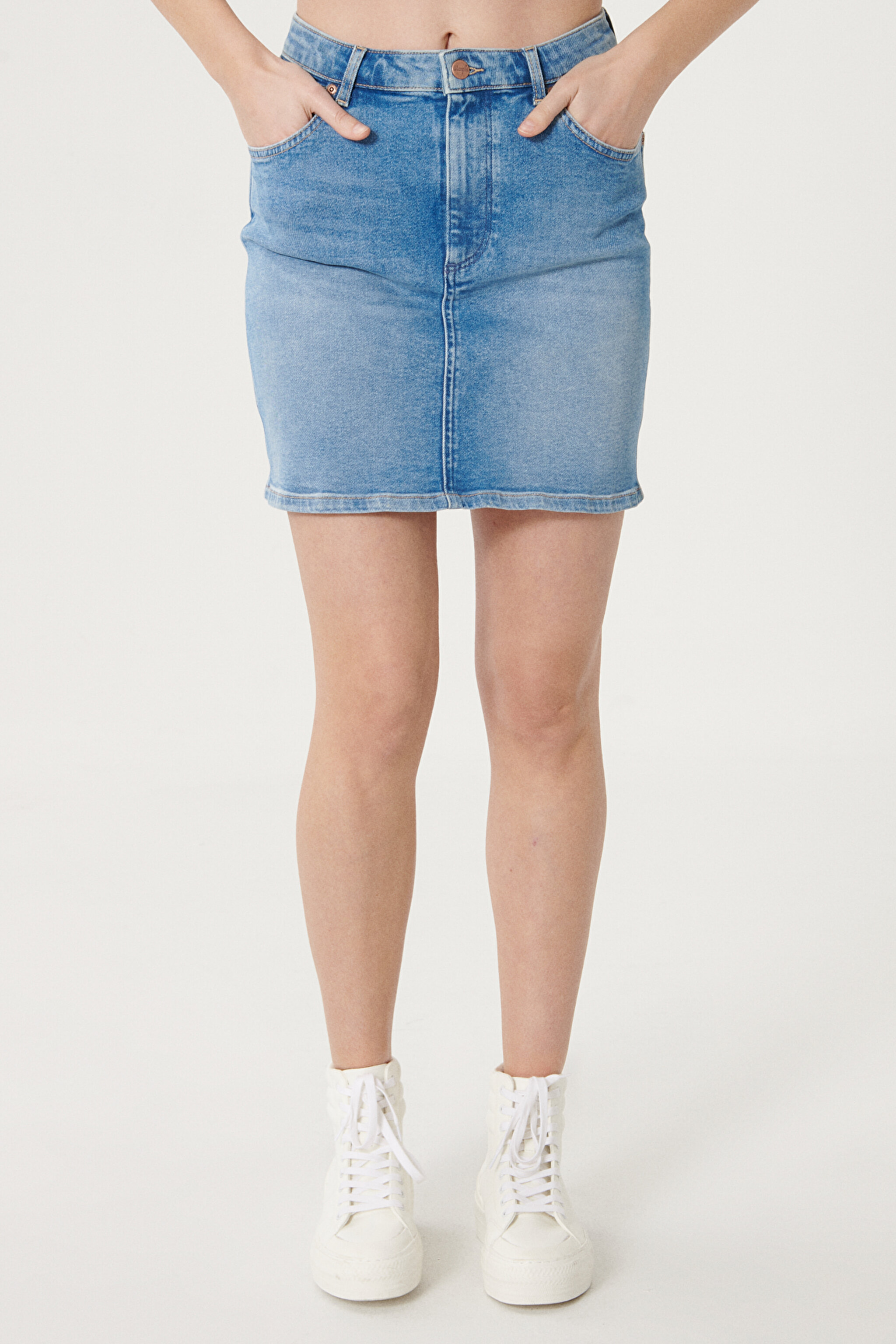 Regular Fit Denim Kot Etek - Blue-W22VJH28X (görsel 5)
