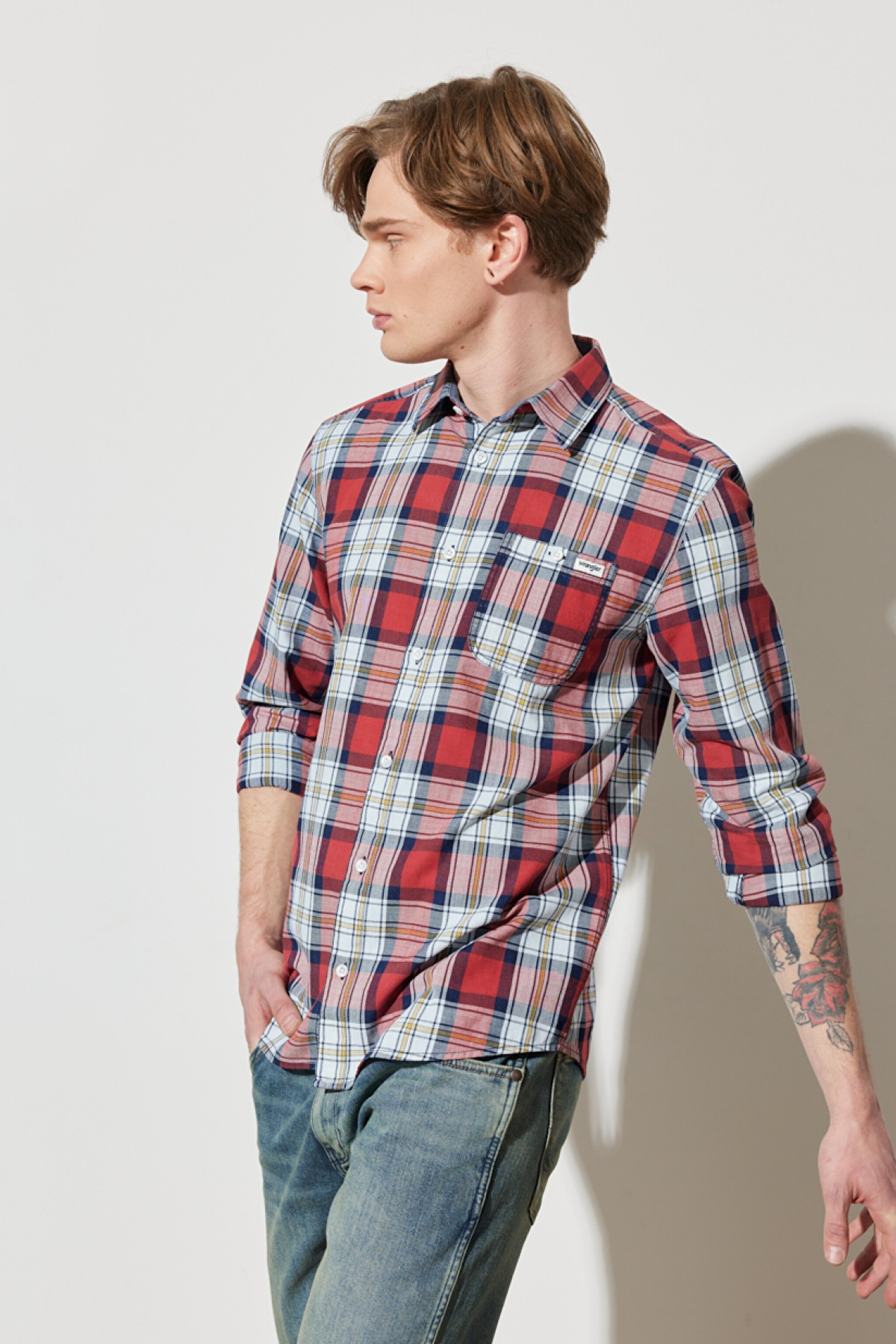 Regular Fit Normal Kesim %100 Pamuk Kareli Uzun Kollu Gömlek - Multi-W231030900 (görsel 4)