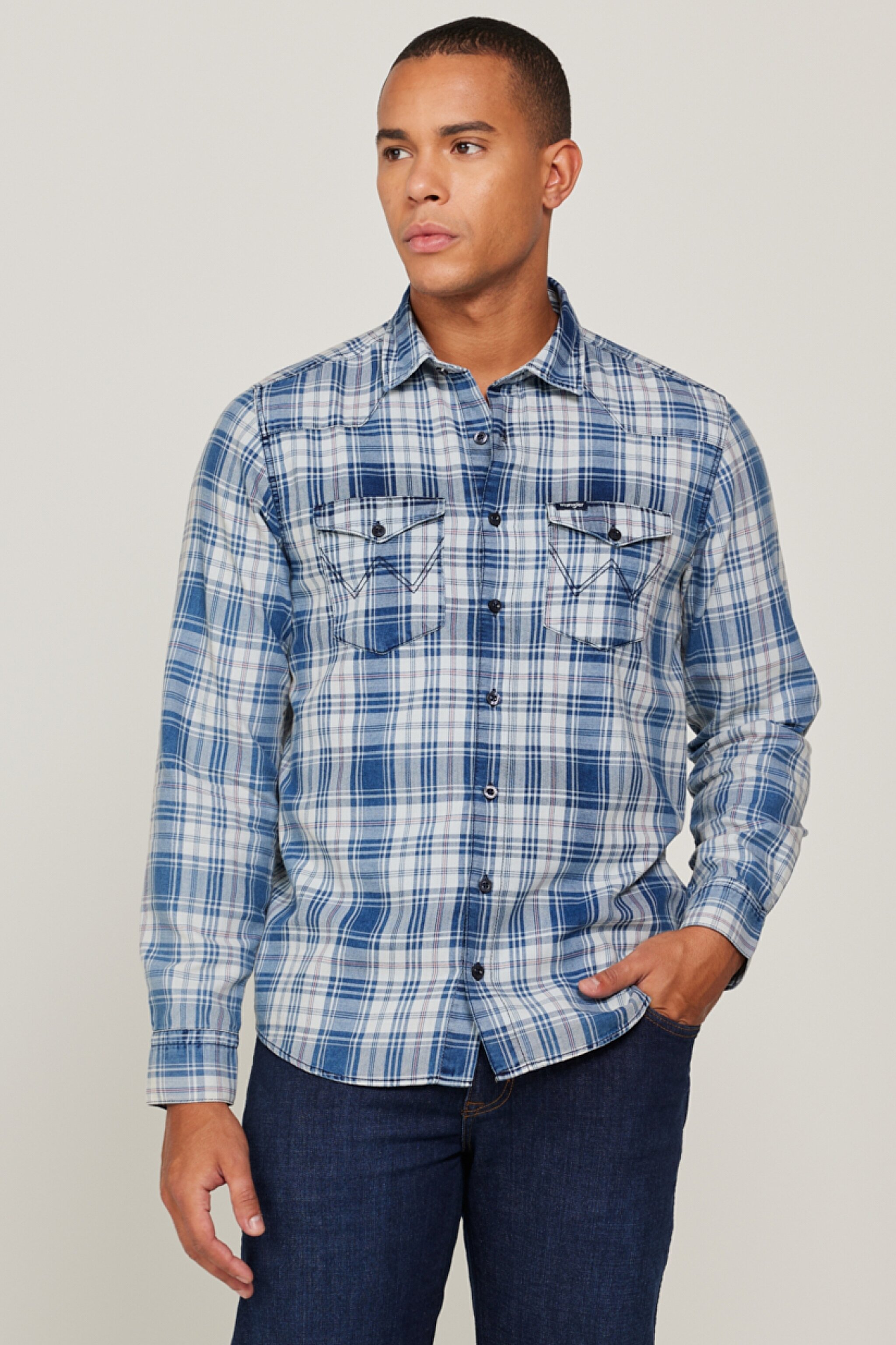 Regular Fit Normal Kesim %100 Pamuk Kareli Uzun Kollu Gömlek - Multi-W231031900 (görsel 2)