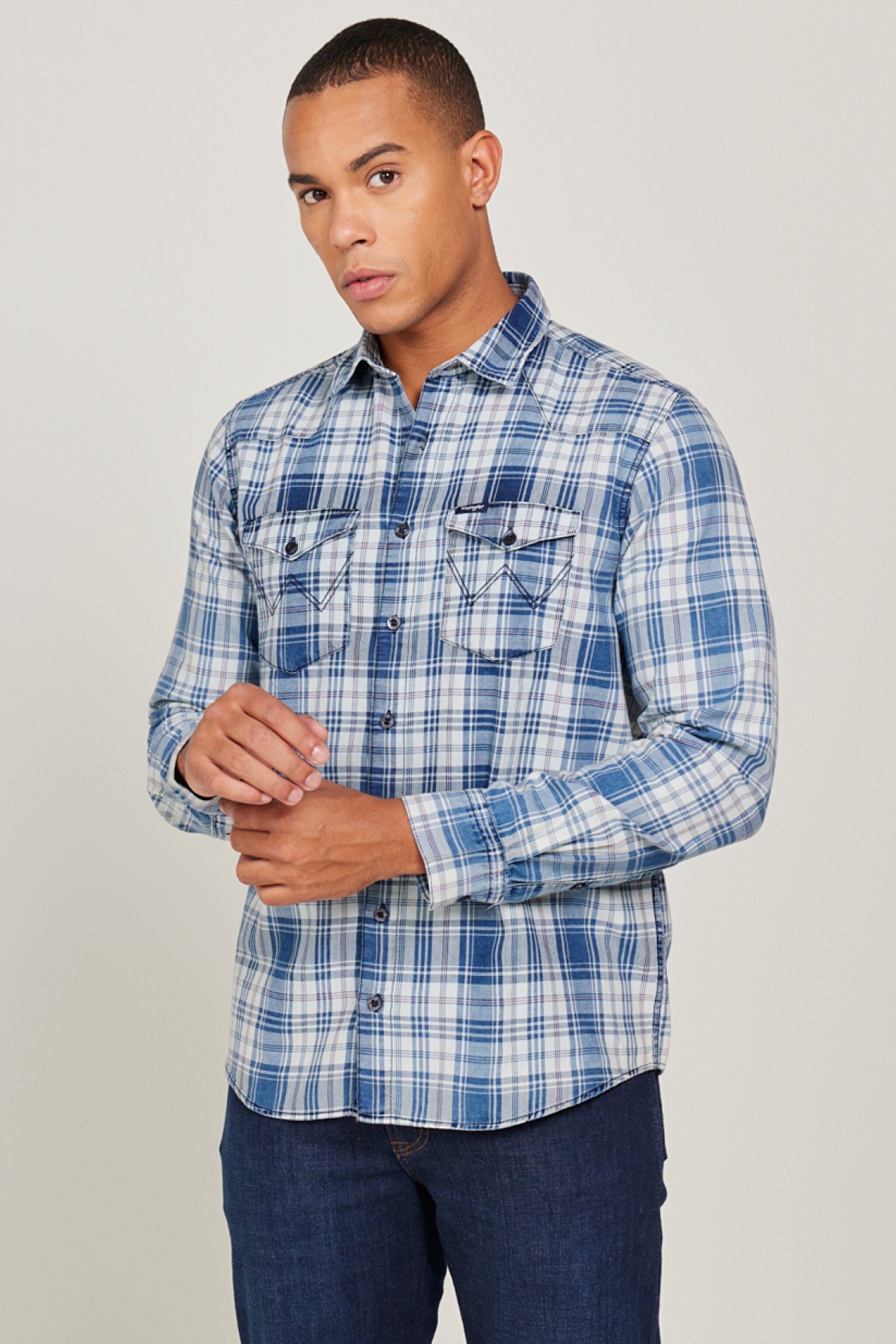 Regular Fit Normal Kesim %100 Pamuk Kareli Uzun Kollu Gömlek - Multi-W231031900 (görsel 3)