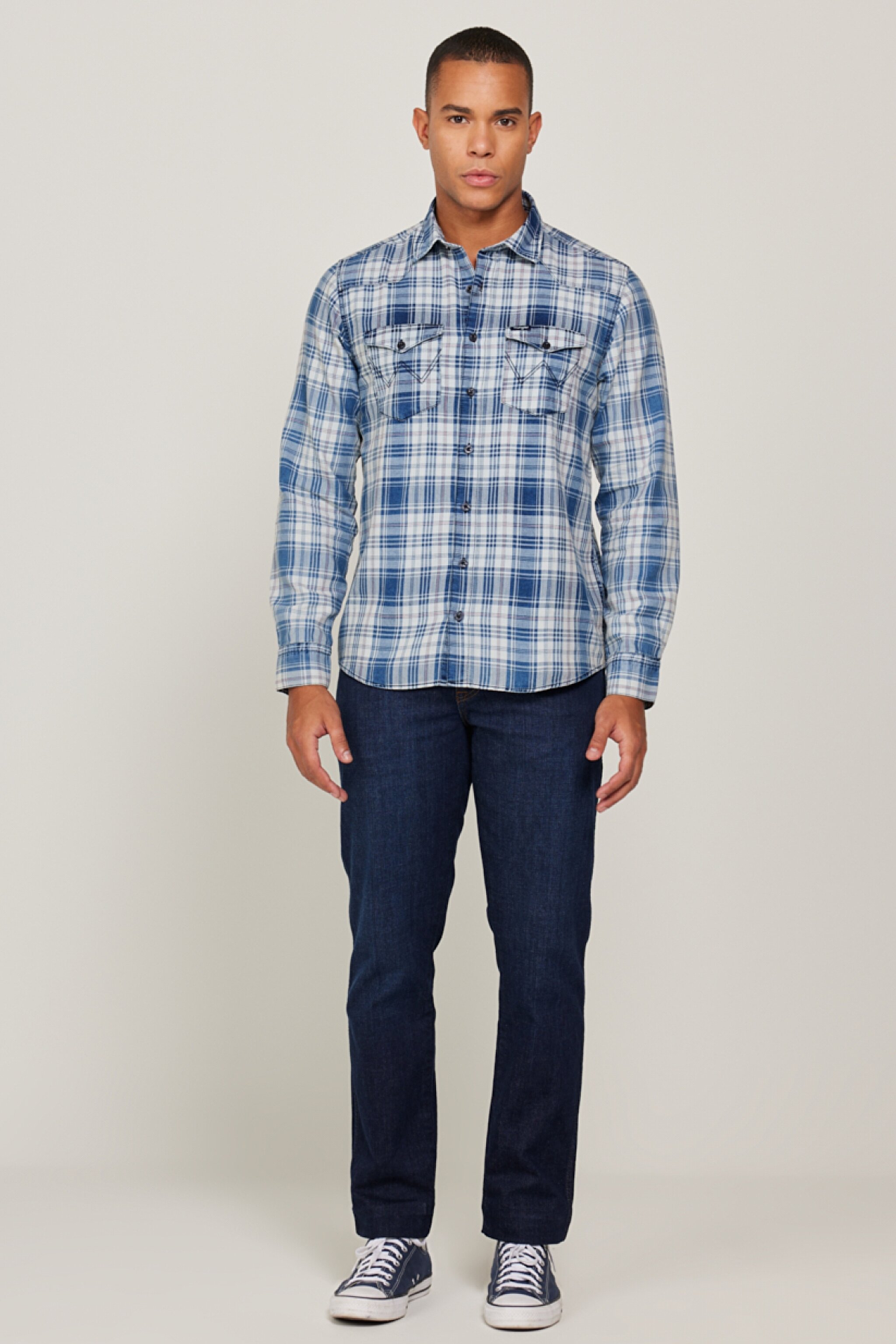 Regular Fit Normal Kesim %100 Pamuk Kareli Uzun Kollu Gömlek - Multi-W231031900 (görsel 5)
