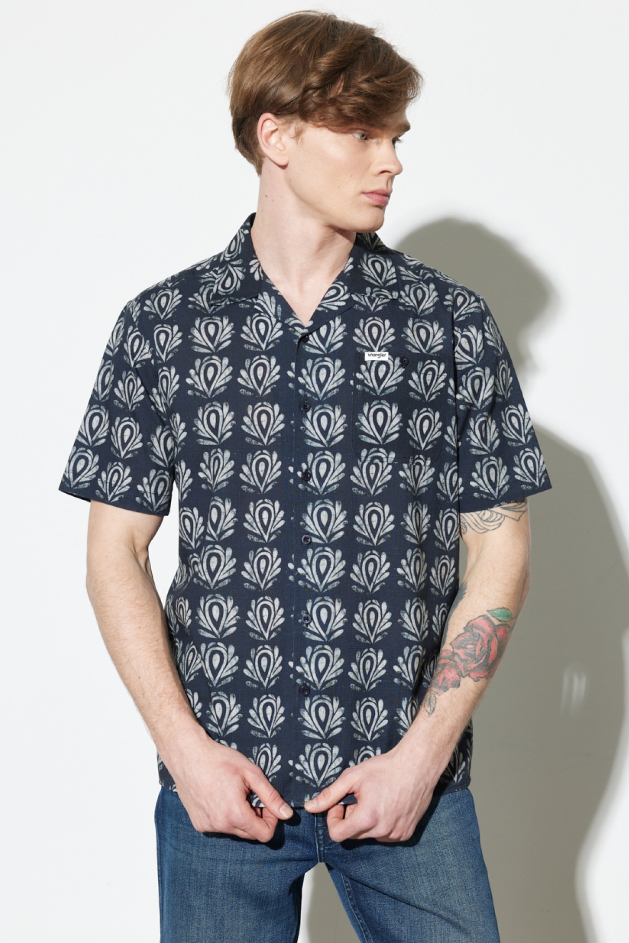 Regular Fit Normal Kesim %100 Pamuk Desenli Kısa Kollu Gömlek - Multi-W231057900 (görsel 3)