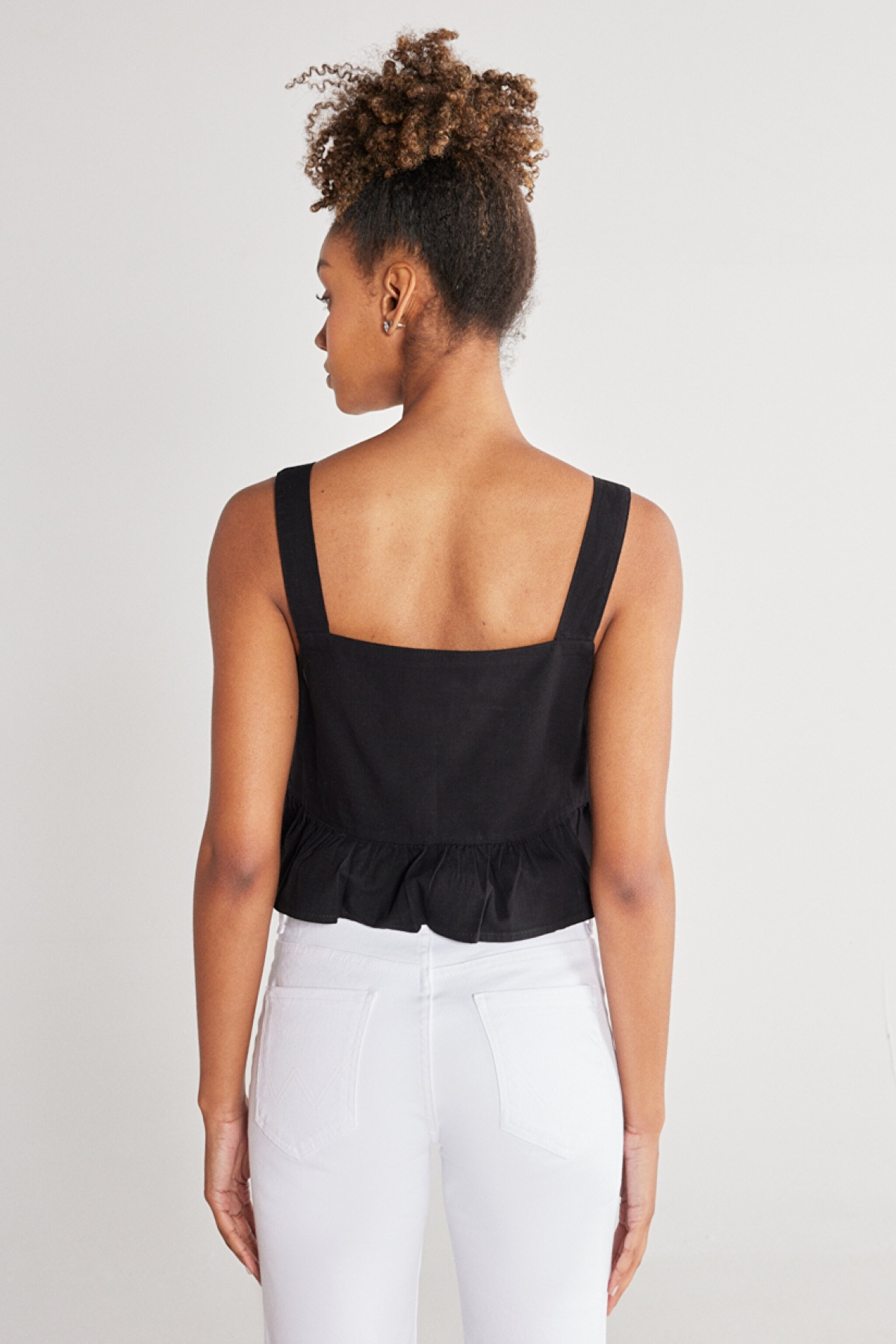Regular Fit Normal Kesim %100 Pamuk Kare Yaka Siyah Askılı Bluz - Black-W231112001 (görsel 7)