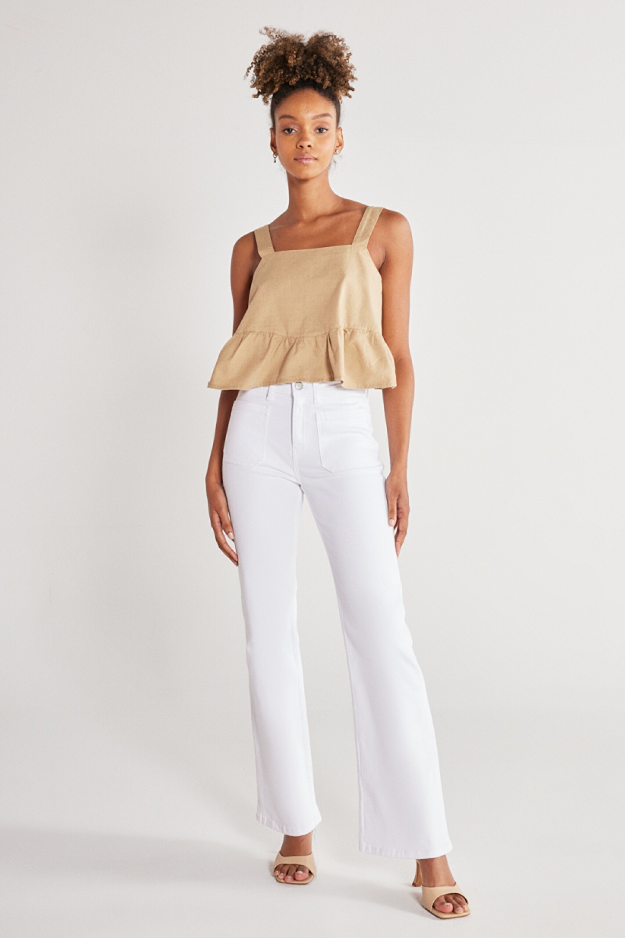Regular Fit Normal Kesim %100 Pamuk Kare Yaka Bej Askılı Bluz - Beige-W231112614 (görsel 6)