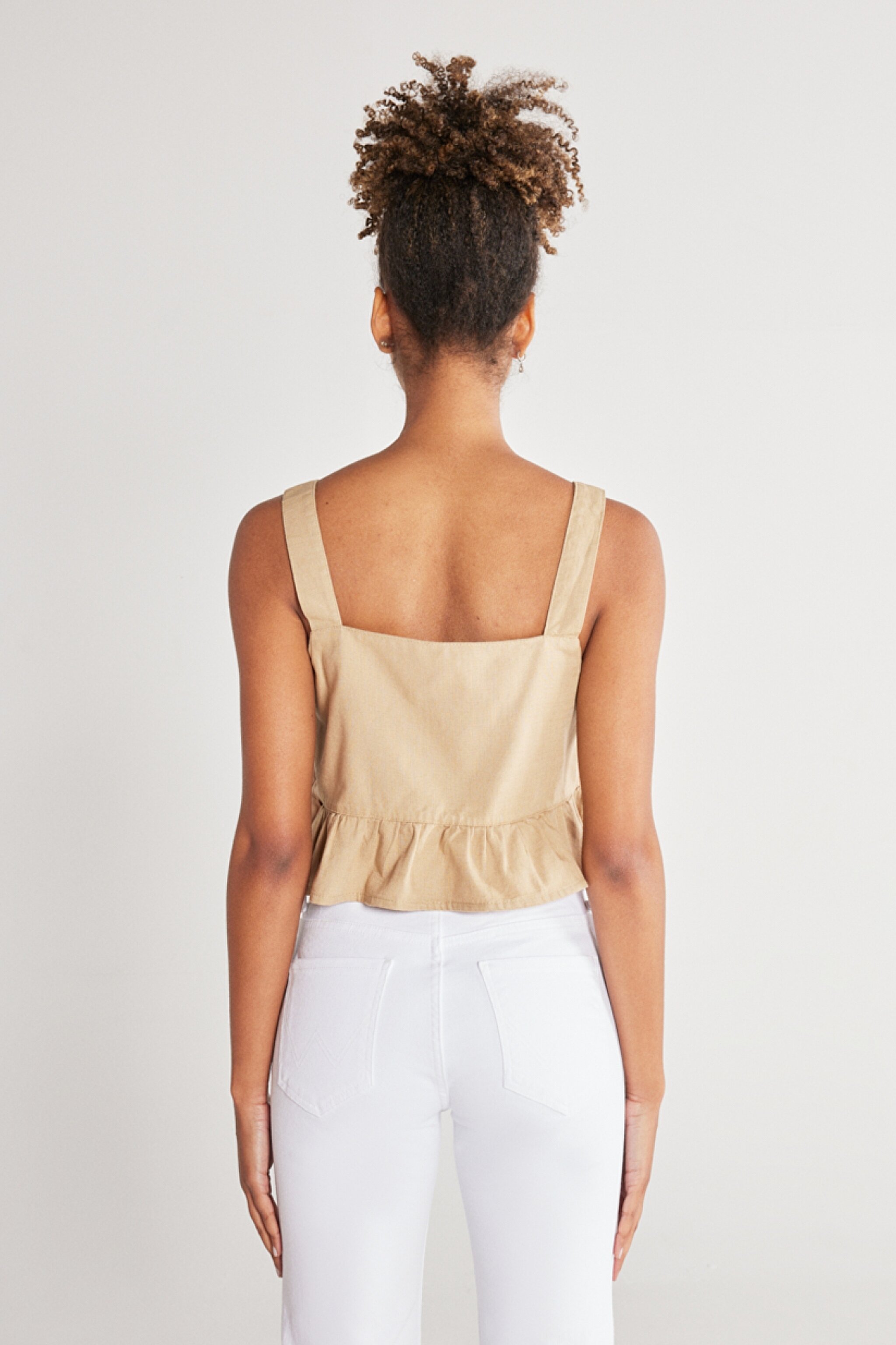 Regular Fit Normal Kesim %100 Pamuk Kare Yaka Bej Askılı Bluz - Beige-W231112614 (görsel 7)