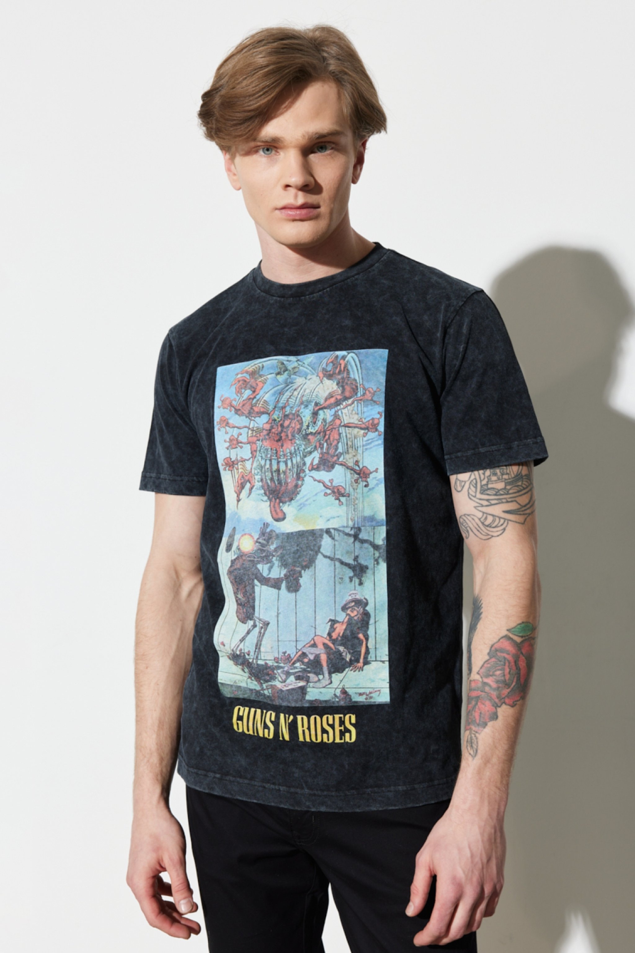Loose Fit Rahat Kesim %100 Pamuk Bisiklet Yaka Siyah Tişört - Black-W231166001 (görsel 2)