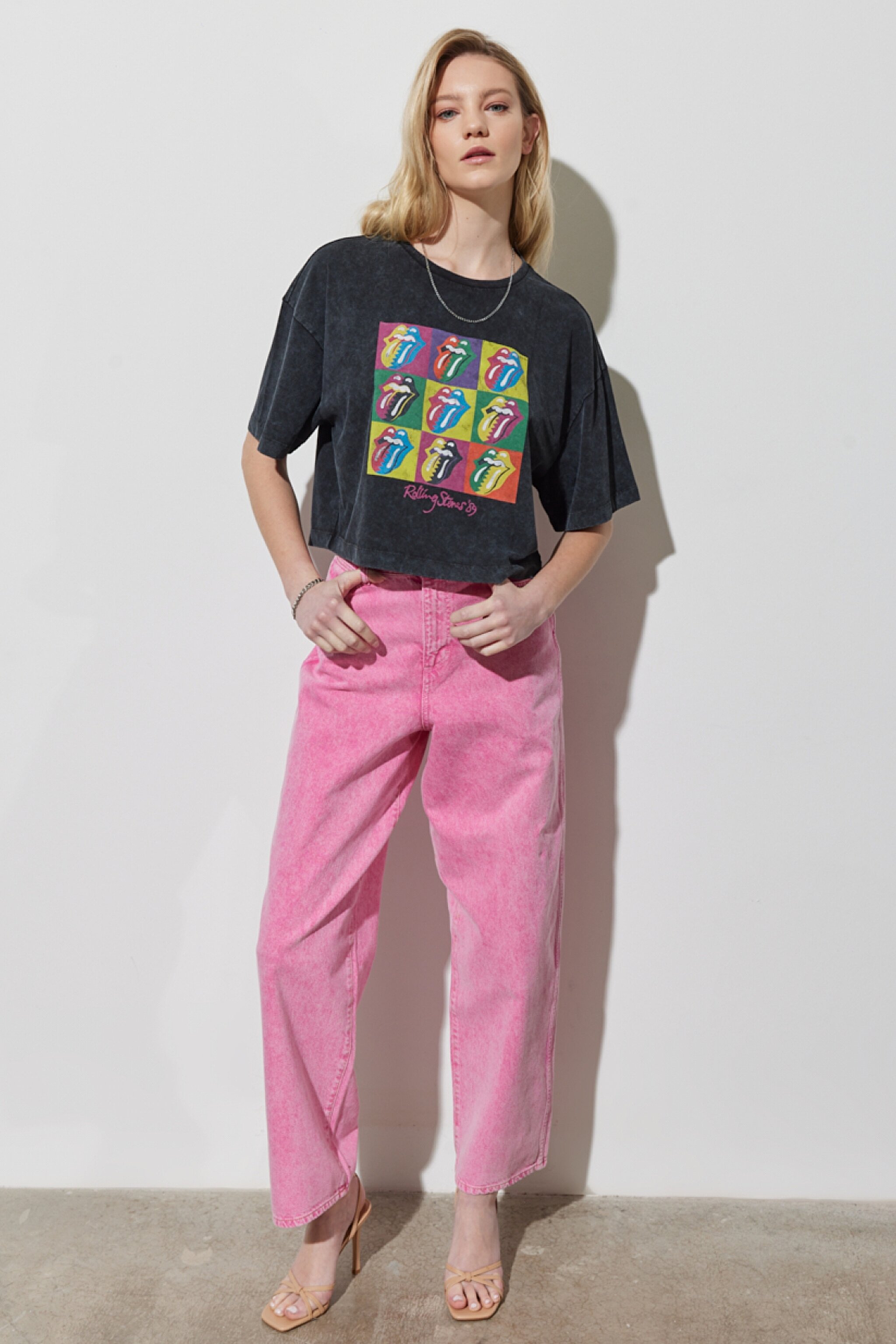 Regular Fit Normal Kesim %100 Pamuk Bisiklet Yaka Crop Antrasit Tişört - Anthracite-W231183003 (görsel 4)