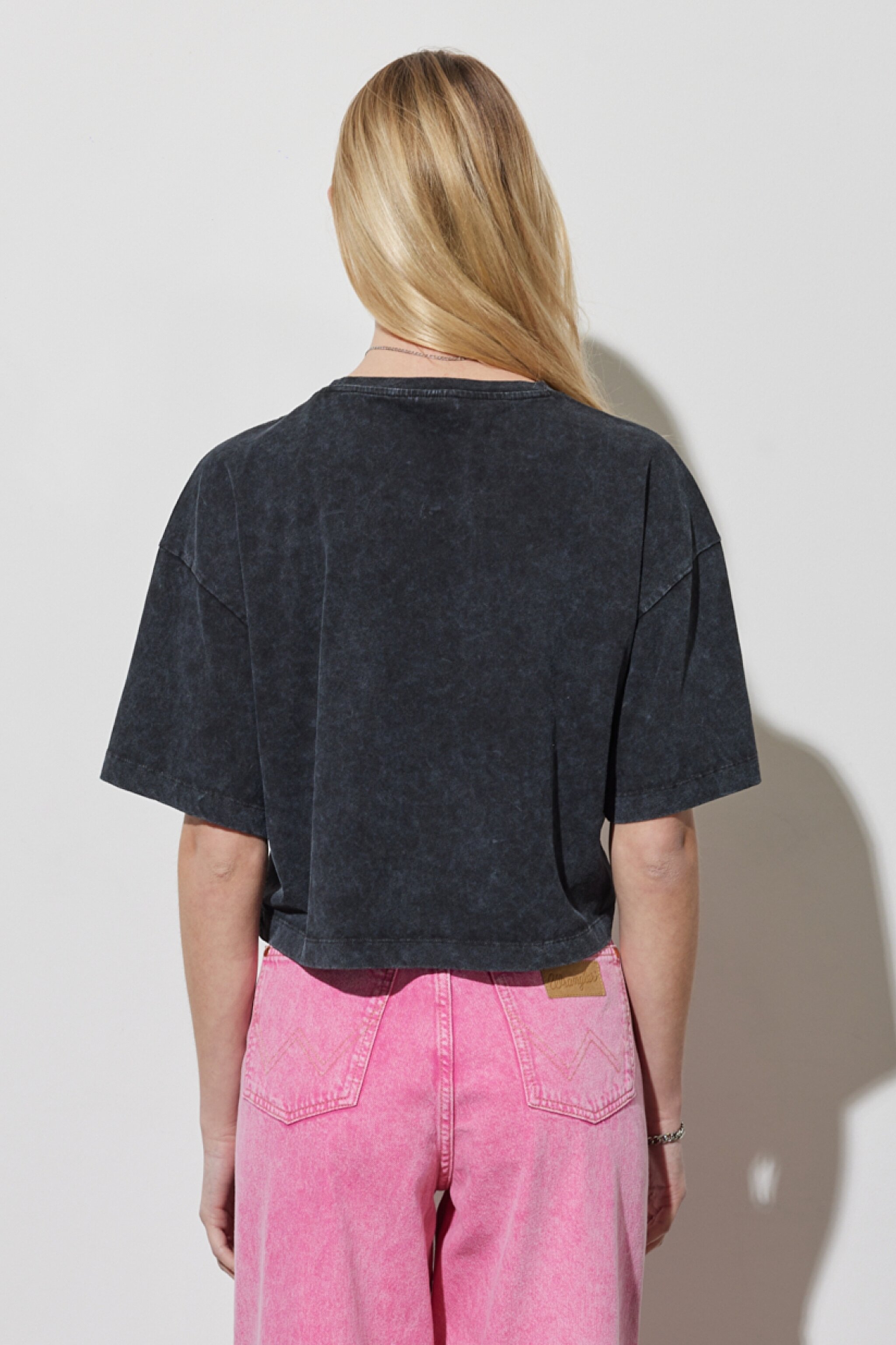 Regular Fit Normal Kesim %100 Pamuk Bisiklet Yaka Crop Antrasit Tişört - Anthracite-W231183003 (görsel 6)