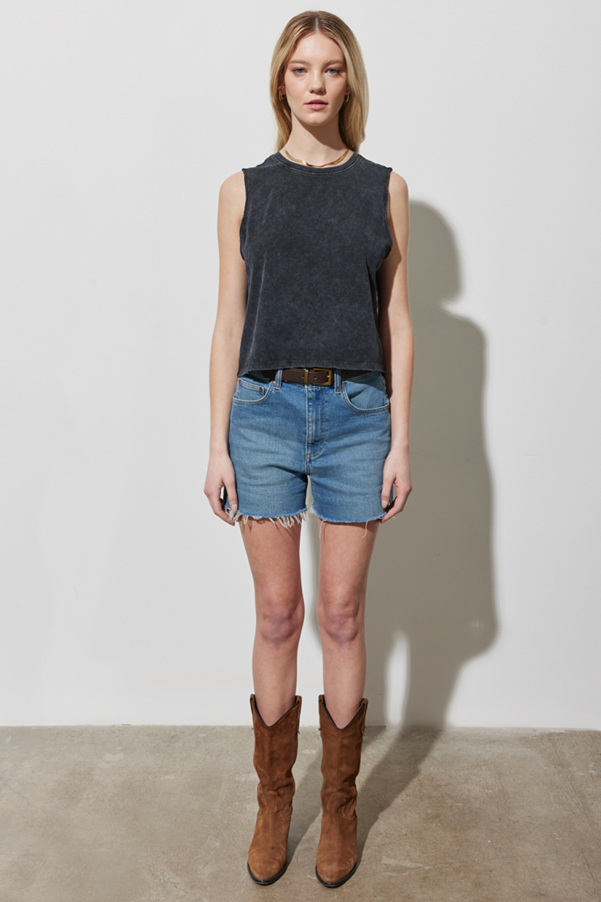 Loose Fit Rahat Kesim %100 Pamuk Bisiklet Yaka Antrasit Tişört - Anthracite-W231184003 (görsel 5)